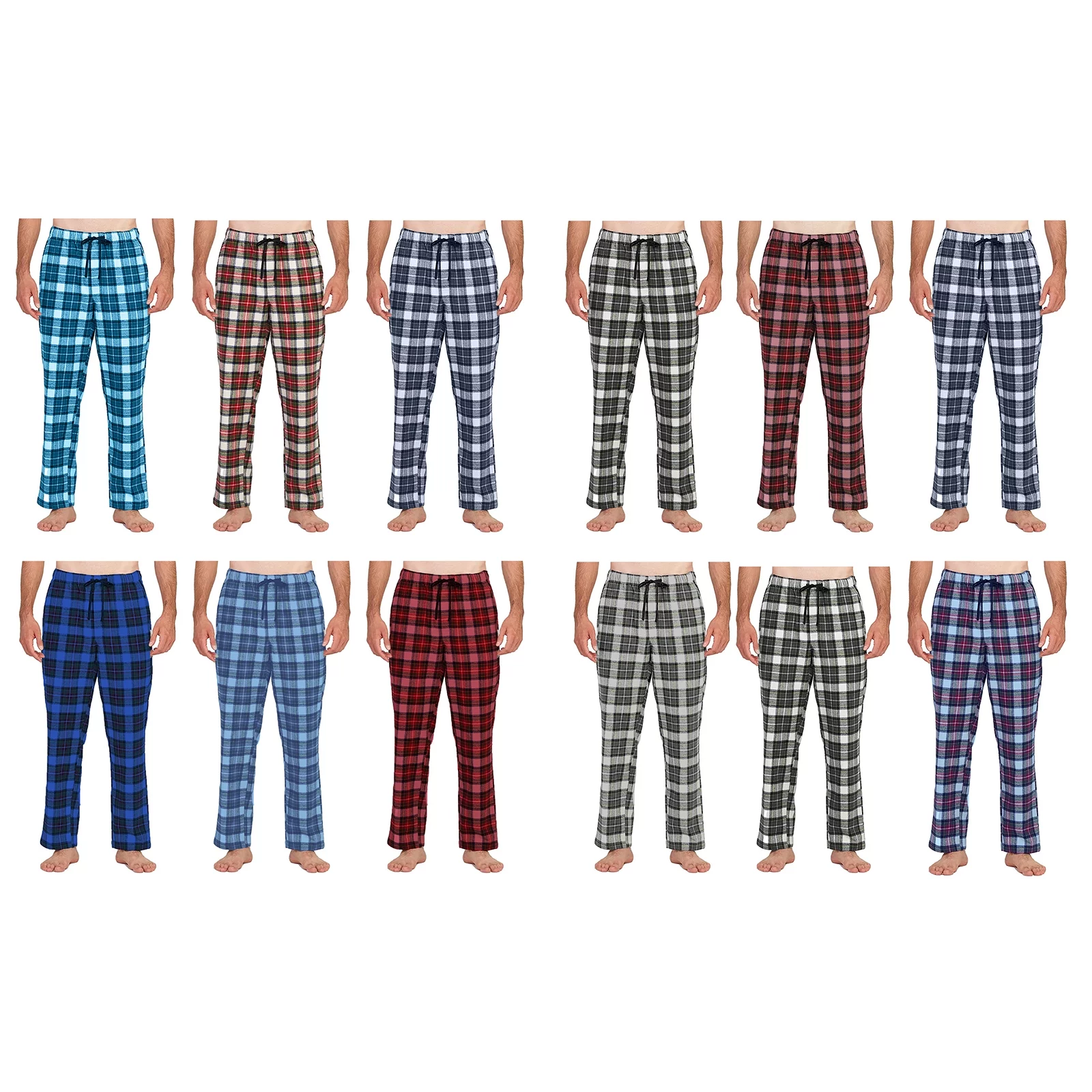 2-Pack: Mens Soft 100% Cotton Flannel Plaid Lounge Pajama Sleep Pants