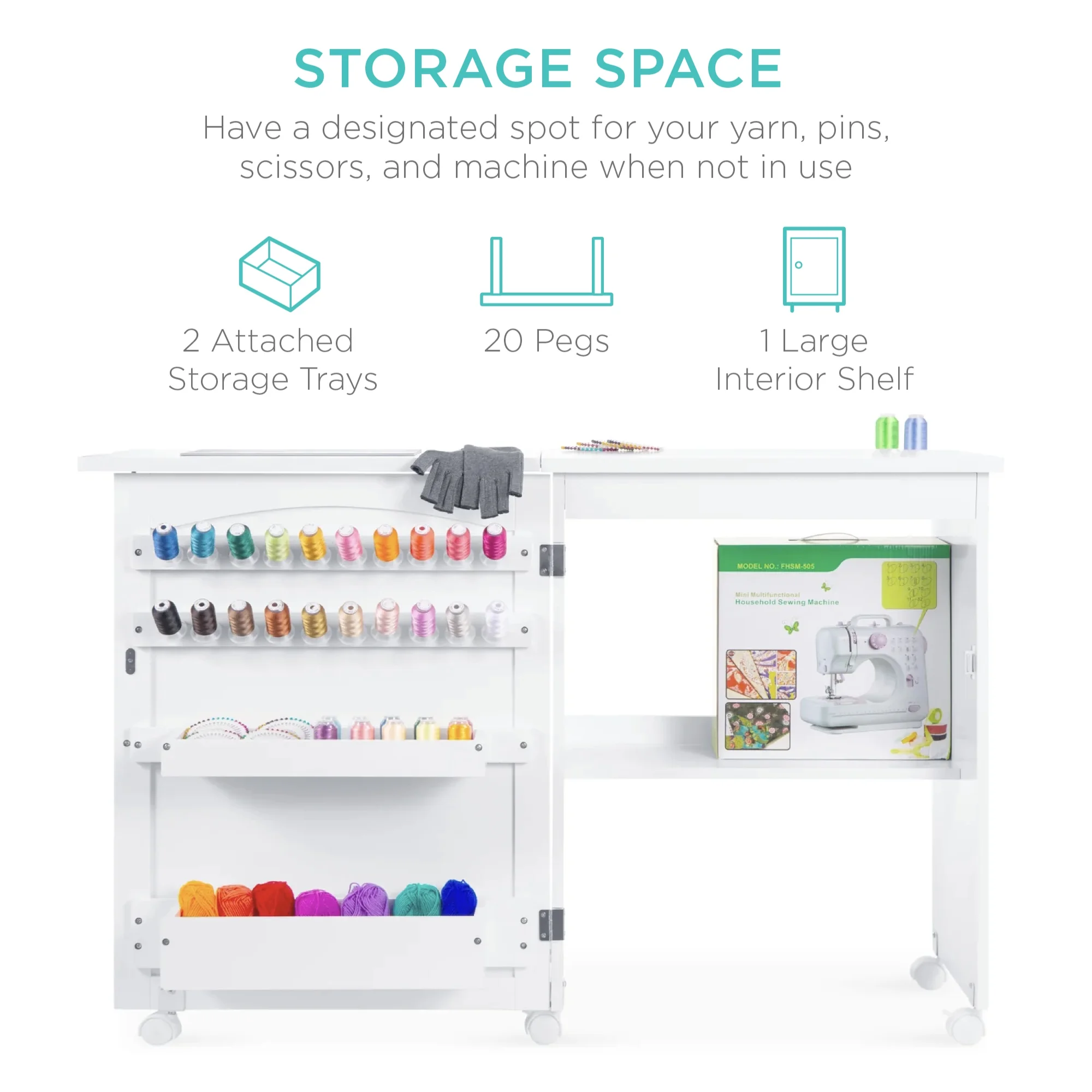 Best Choice Products Sewing Machine Table & Desk w/ Craft Storage and Trays - White