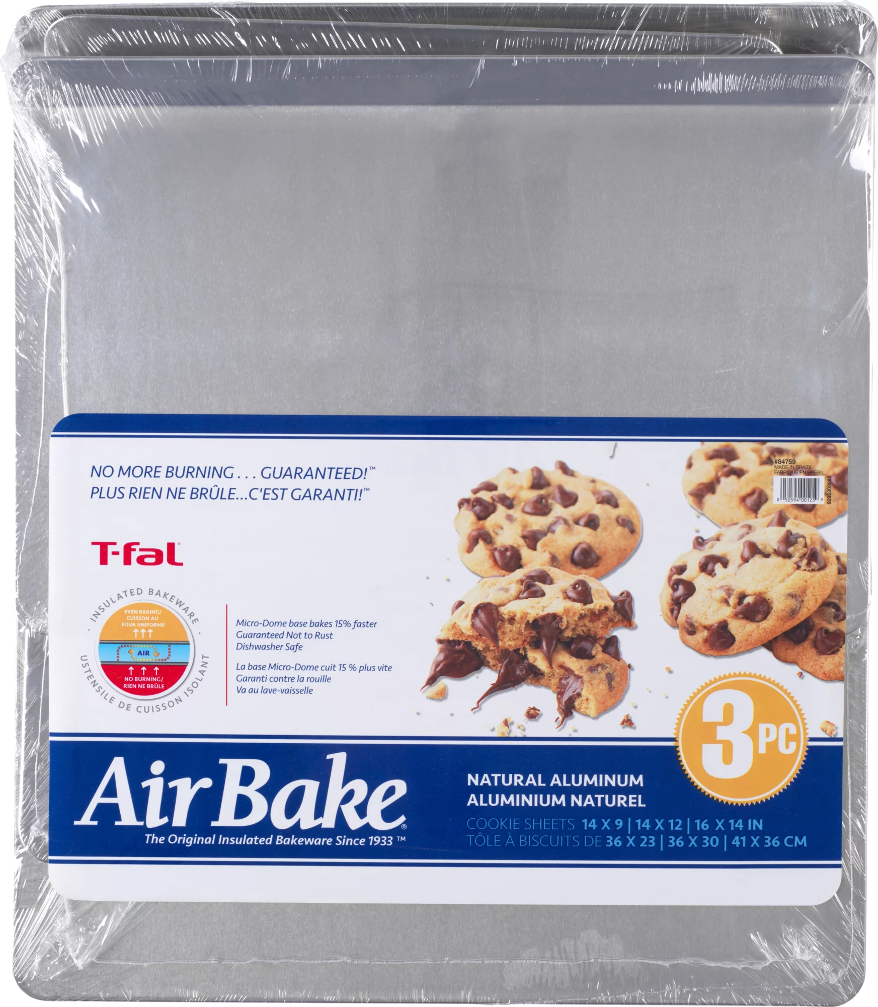 T-Fal Airbake Natural Cookie Sheet 3-Piece Variety Set, Silver