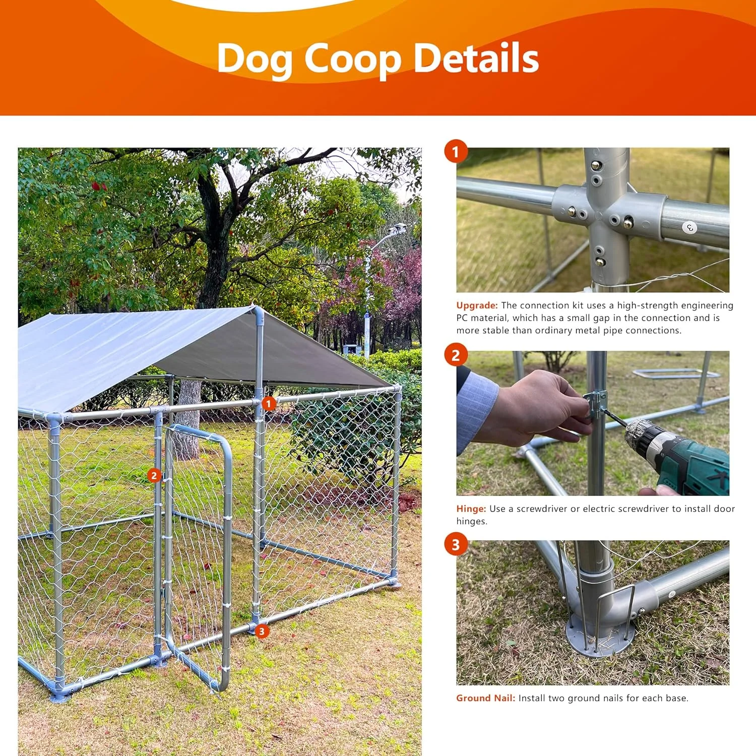 Aixvx 7.5'x7.5'x5.3' Outdoor Dog Kennel Heavy Duty Outdoor Fence Dog Run, Anti-Rust Dog Cage with Waterproof UV-Resistant Cover and Updated Secure Lock