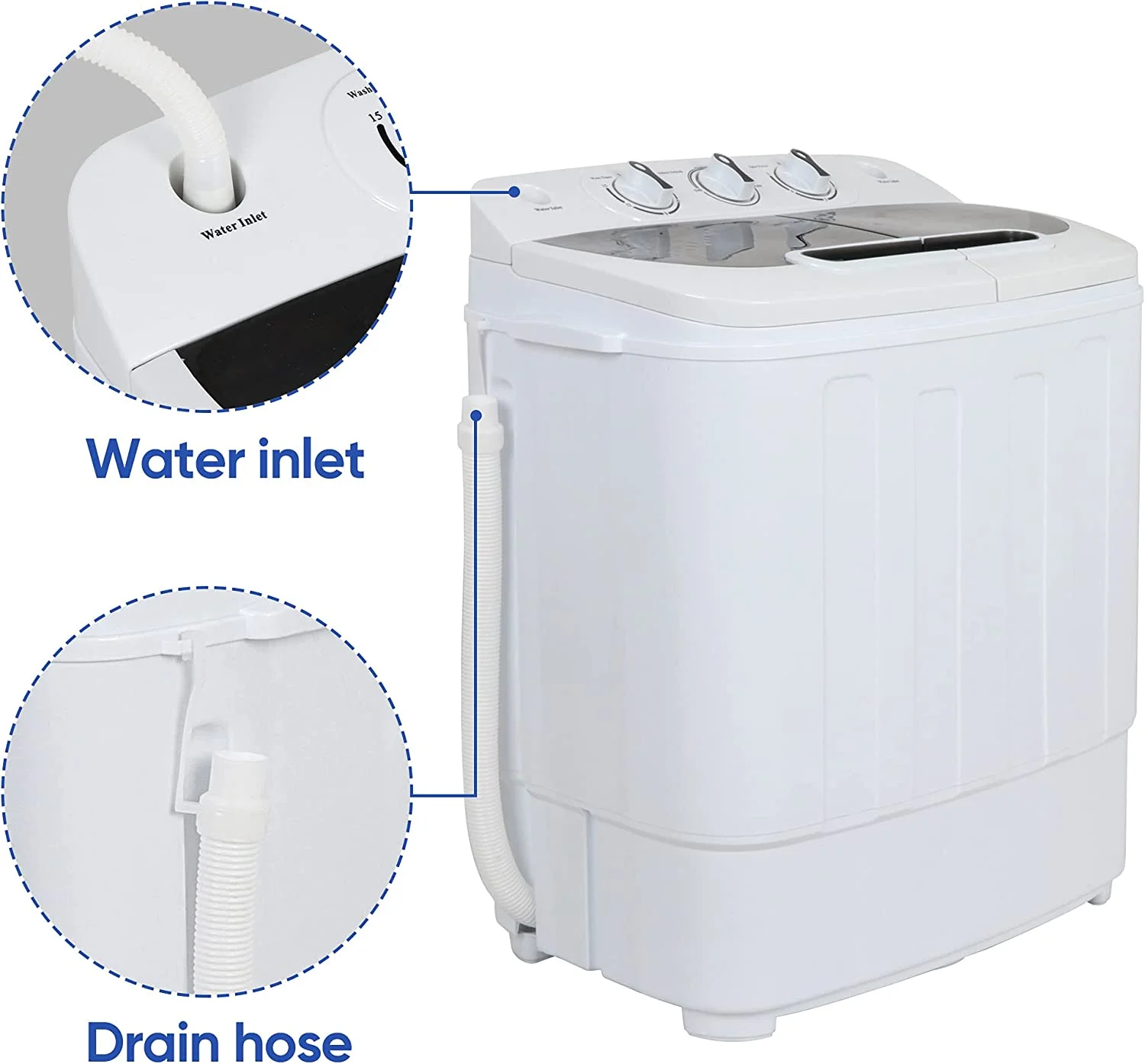 AUCHI Portable Clothes Washing Machine Mini Twin Tub Washing Machine 13lbs Capacity with Spin Dryer,Compact Washer and Dryer Combo Lightweight Small Laundry Washer for Home,Apartments, Dorm Rooms,RV