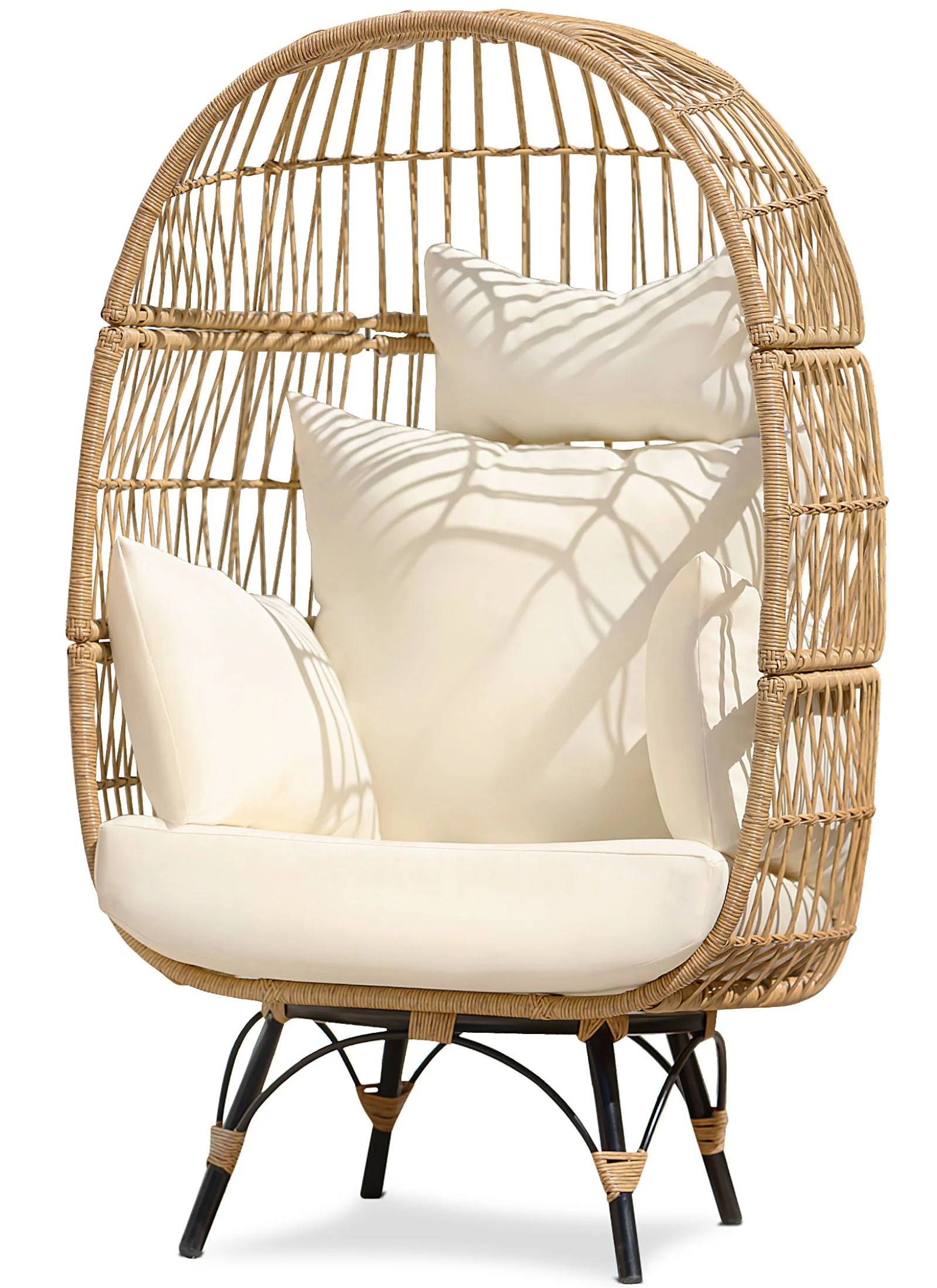 NICESOUL Outdoor Patio Lounge Chair Boho Stationary Wicker Yellow Egg Chair for Indoor Living Room 440lb