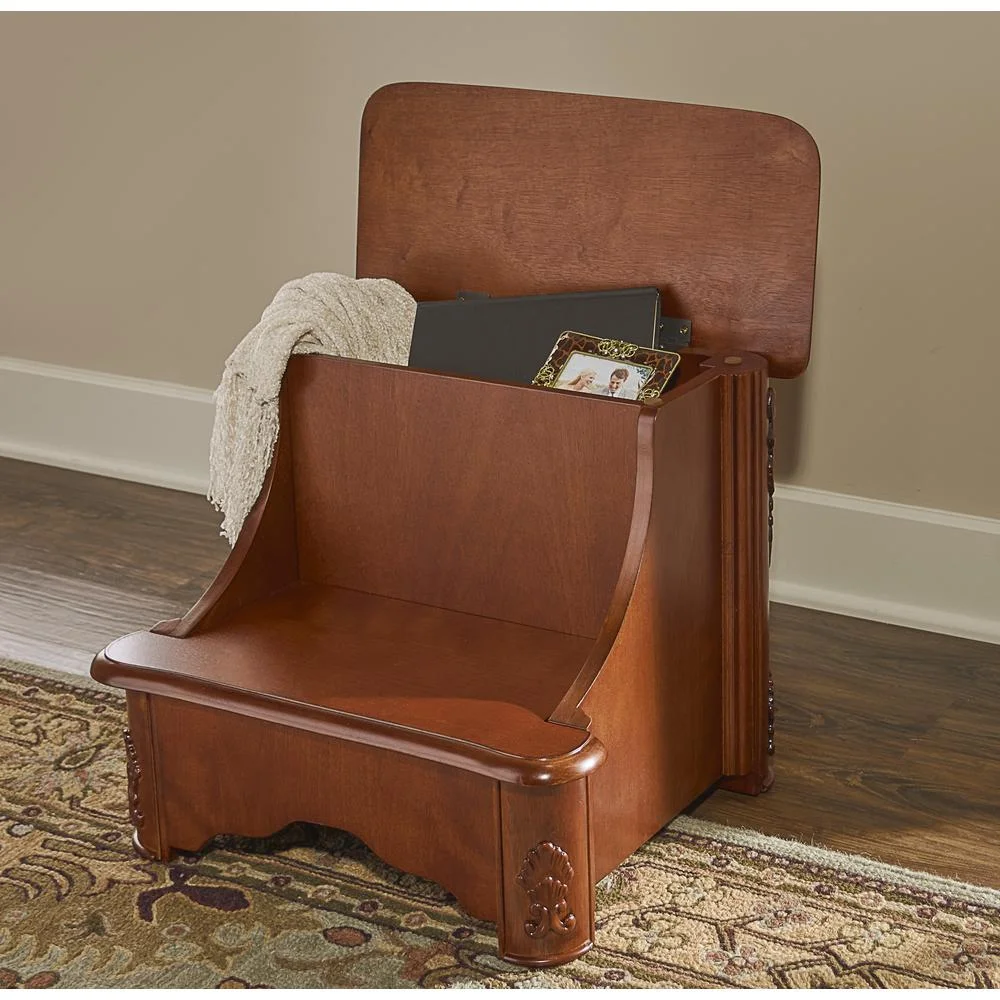 Linon Woodbury Wood Bed Steps with Storage in Brown