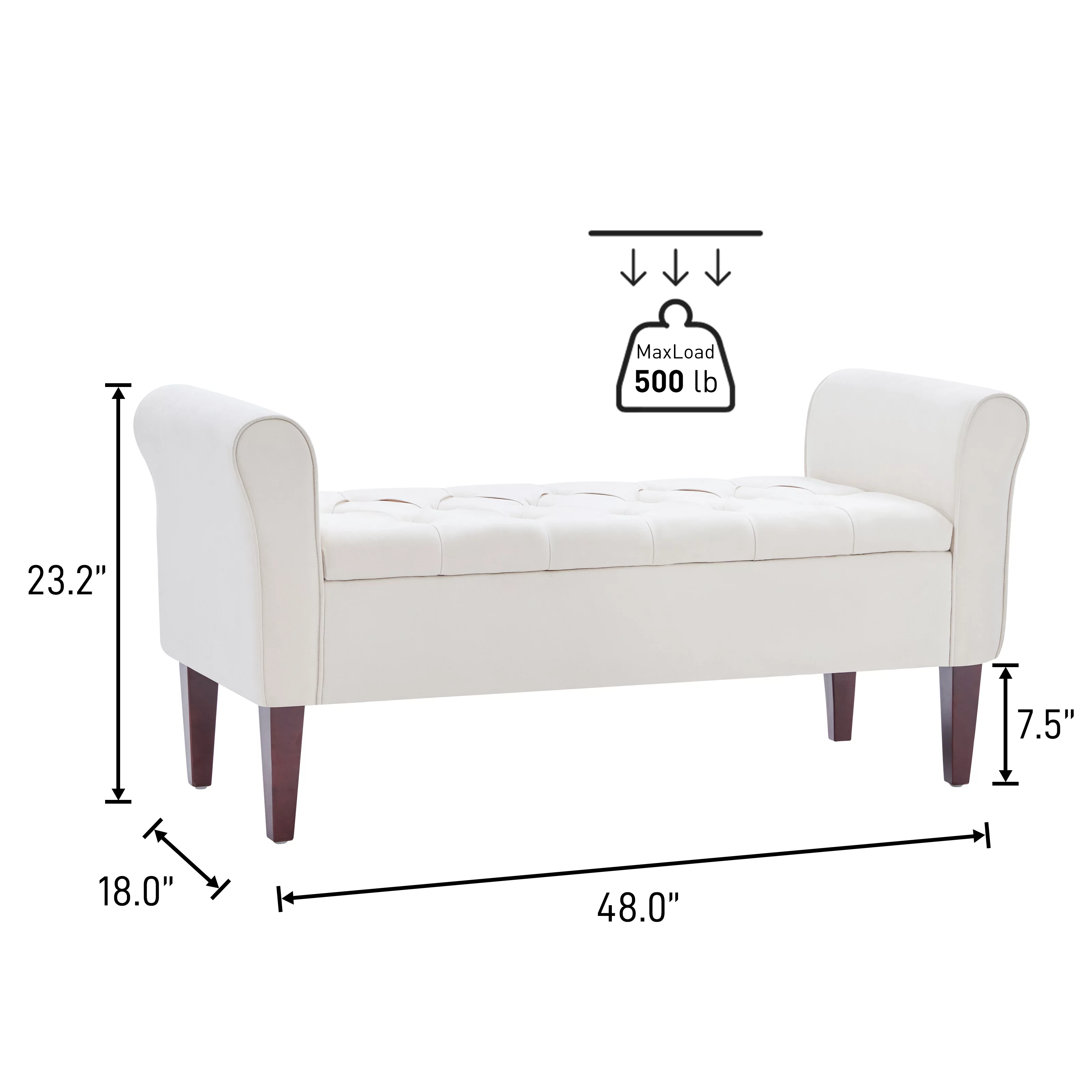 HUIMO Arm Storage Ottoman, Upholstered Window Sitting Bench for Bedroom,End of Bed Bench Indoor, Livingroom, Entryway (Beige)