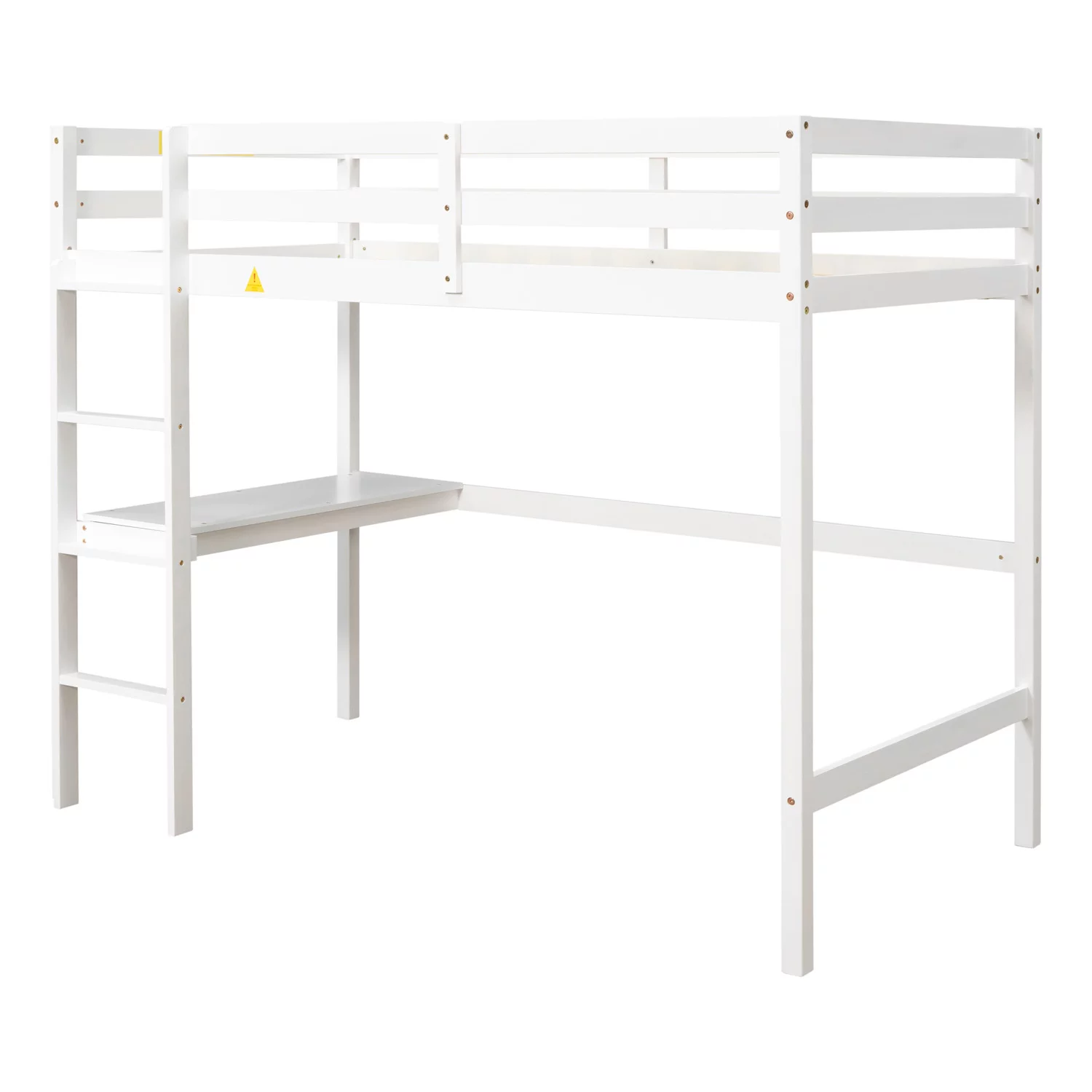 Syngar Twin Loft Bed Frame with Desk, Solid Pine Wood Twin Loft Bunk Bed Frame with Ladder for Boys Girls Teens Adults, No Box Spring Needed, Easy Assembly, White