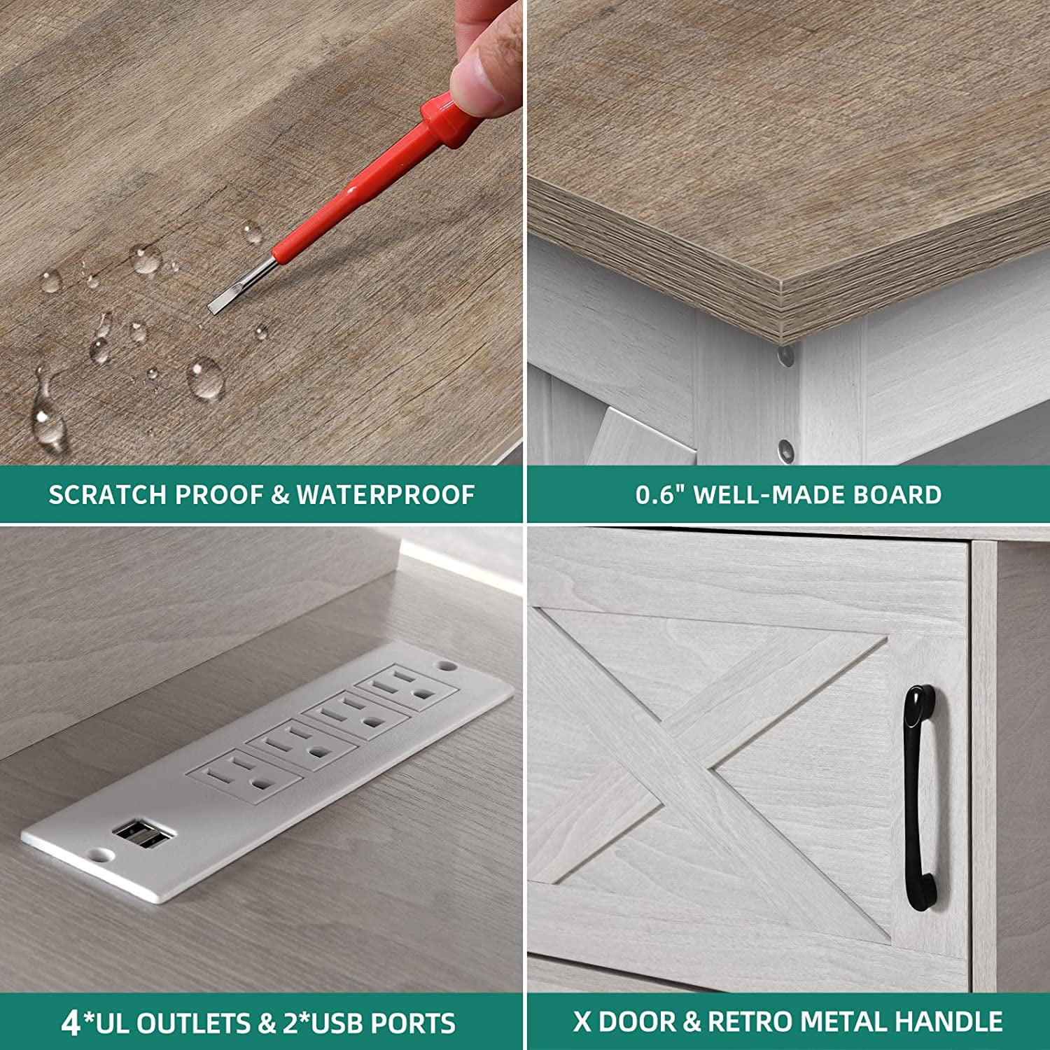 DEXTRUS Farmhouse TV Stand up to 65 inch with Power Outlet, Media Console with Storage Shelves for Living Room, Grey Wash