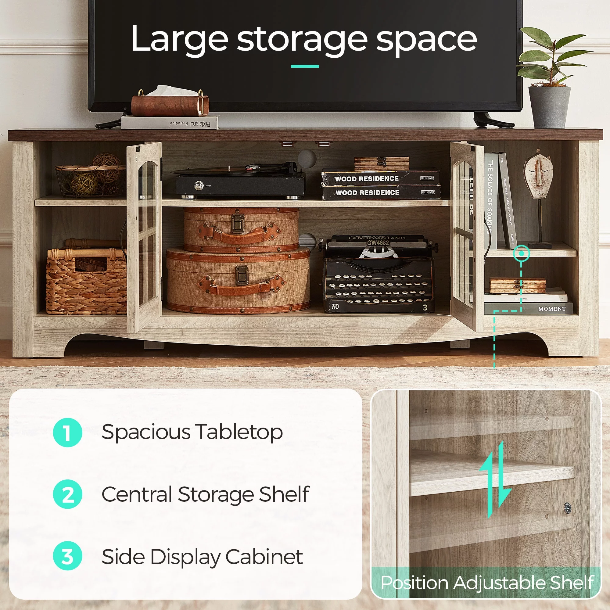 LINSY HOME Modern Farmhouse TV Stand for TVs up to 65