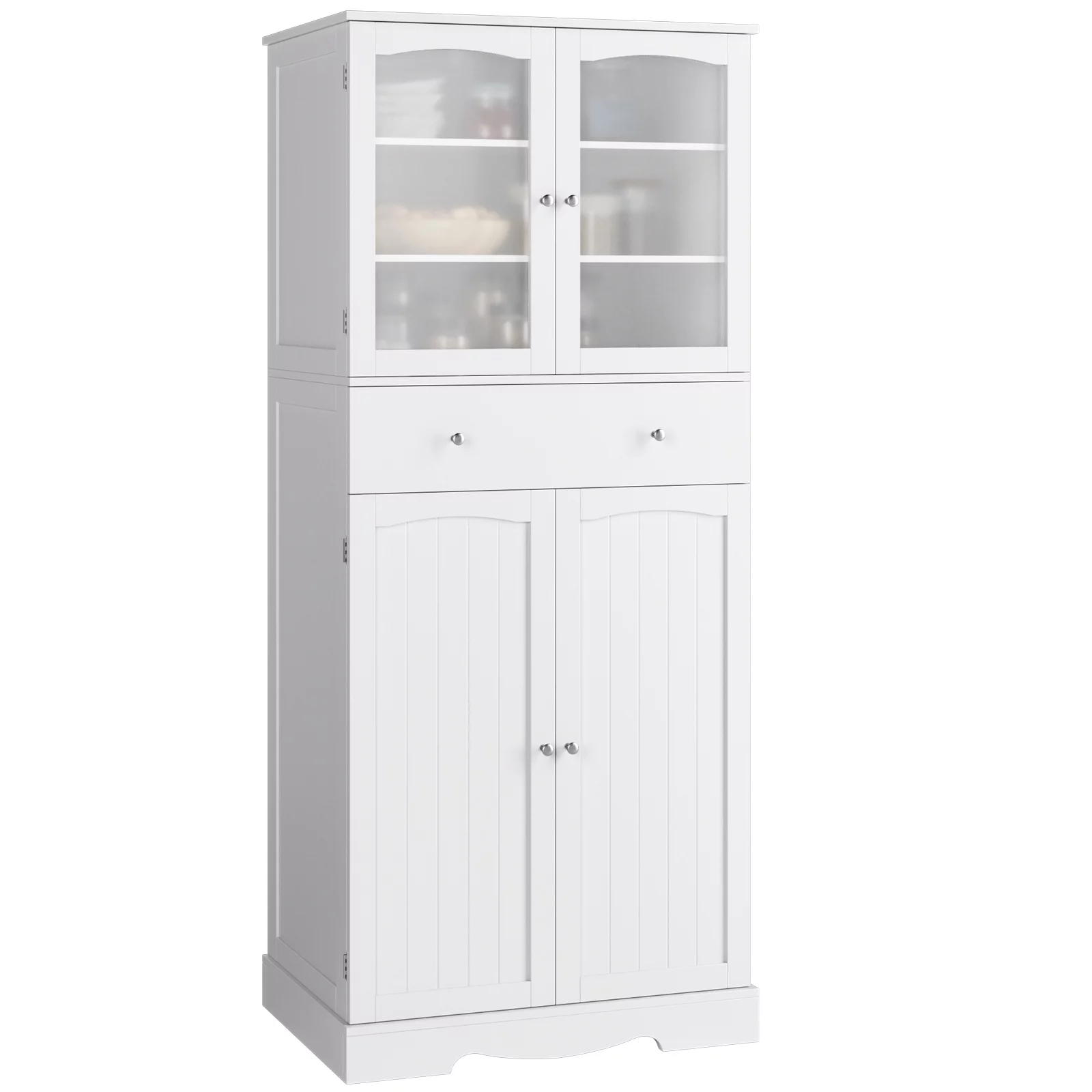 Homfa 70.8'' Kitchen Pantry with 4 Doors, Freestanding Storage Cabinet with Large Drawer for Dining Room, White