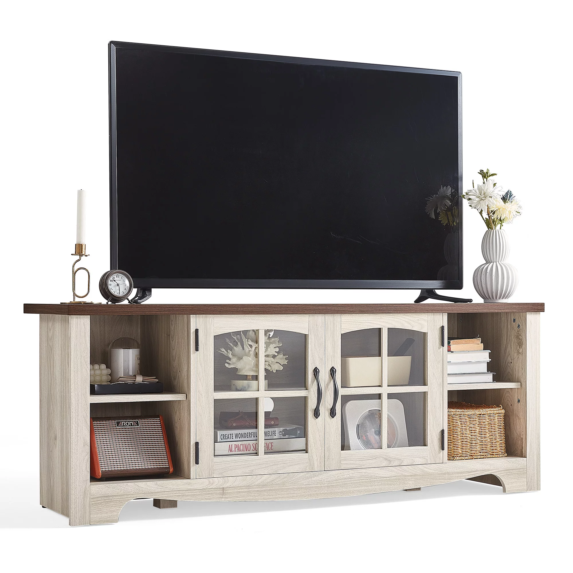 LINSY HOME Modern Farmhouse TV Stand for TVs up to 65