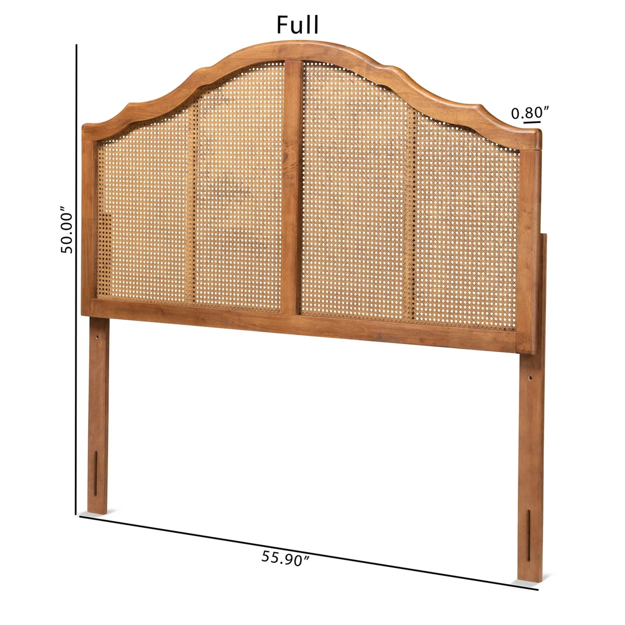 Traditional Ash Walnut Finished Wood and Synthetic Rattan Queen Size Arched Headboard, Ash Walnut