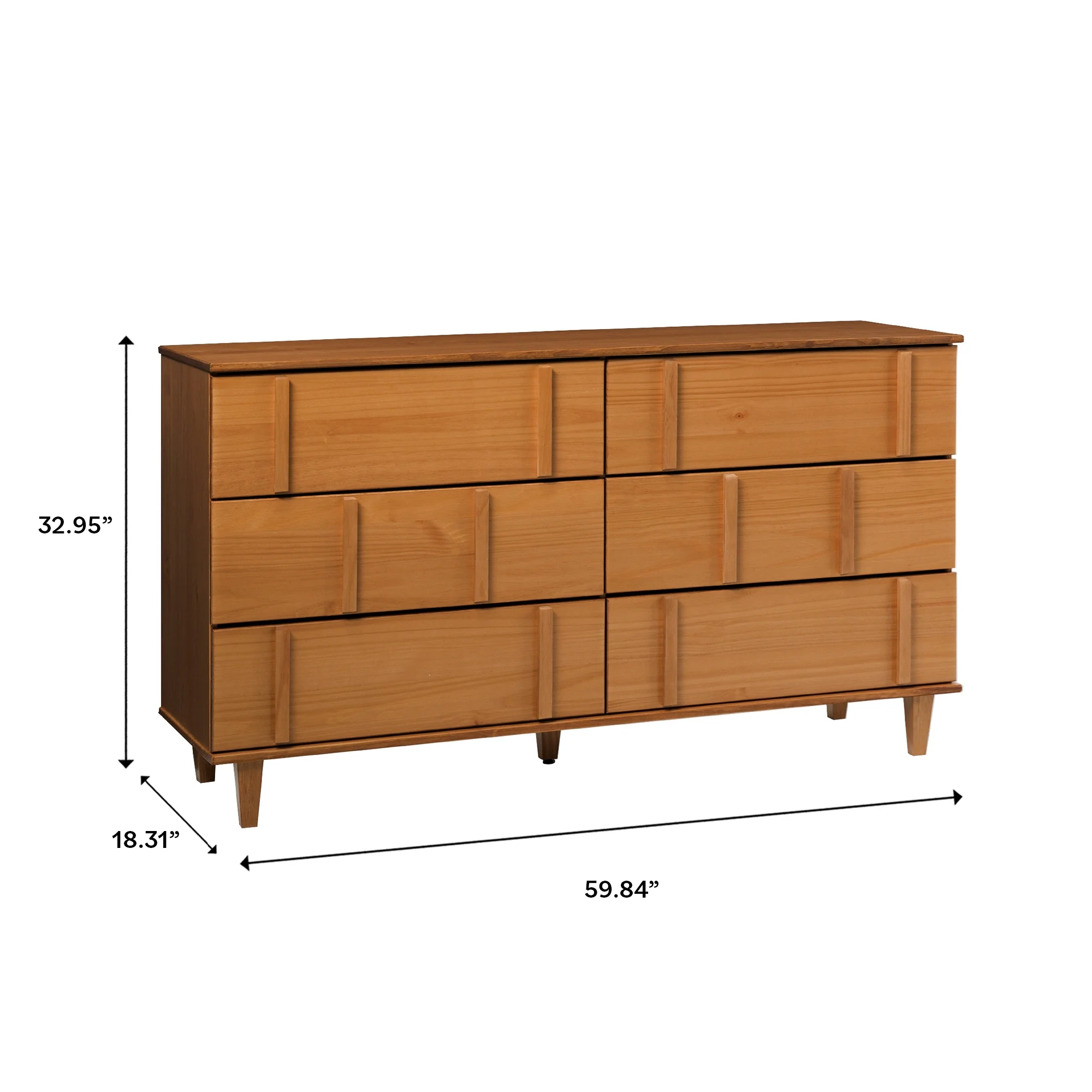 Walker Edison 60” Contemporary Vertical Drawer Pulls Solid Wood Dresser, Caramel