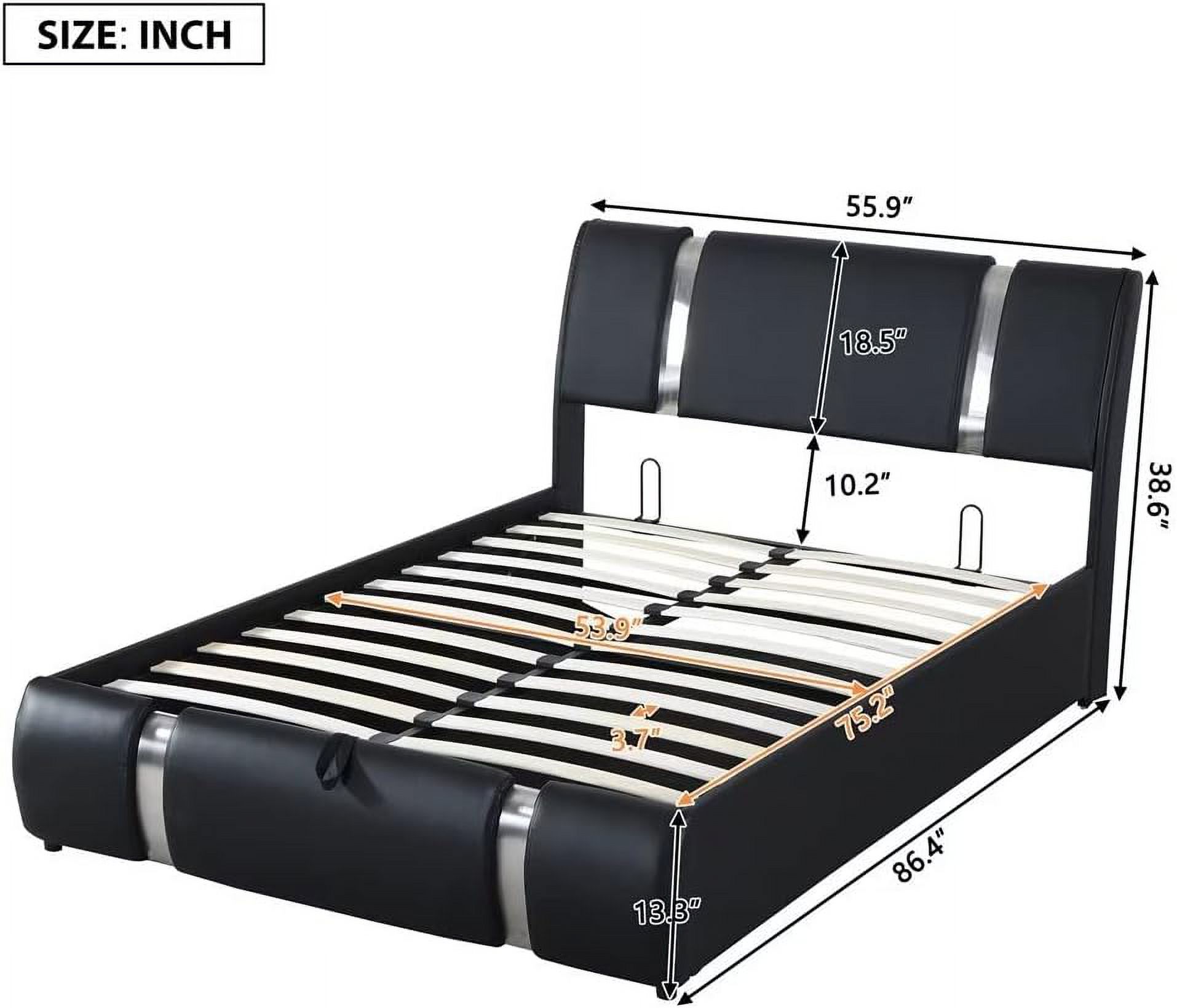 AngLink Full Size Upholstered Faux Leather Platform Bed with Hydraulic Storage System, Lift Up Storage Bed Frame with Headboard, No Box Spring Needed, for Teens Adults, Black