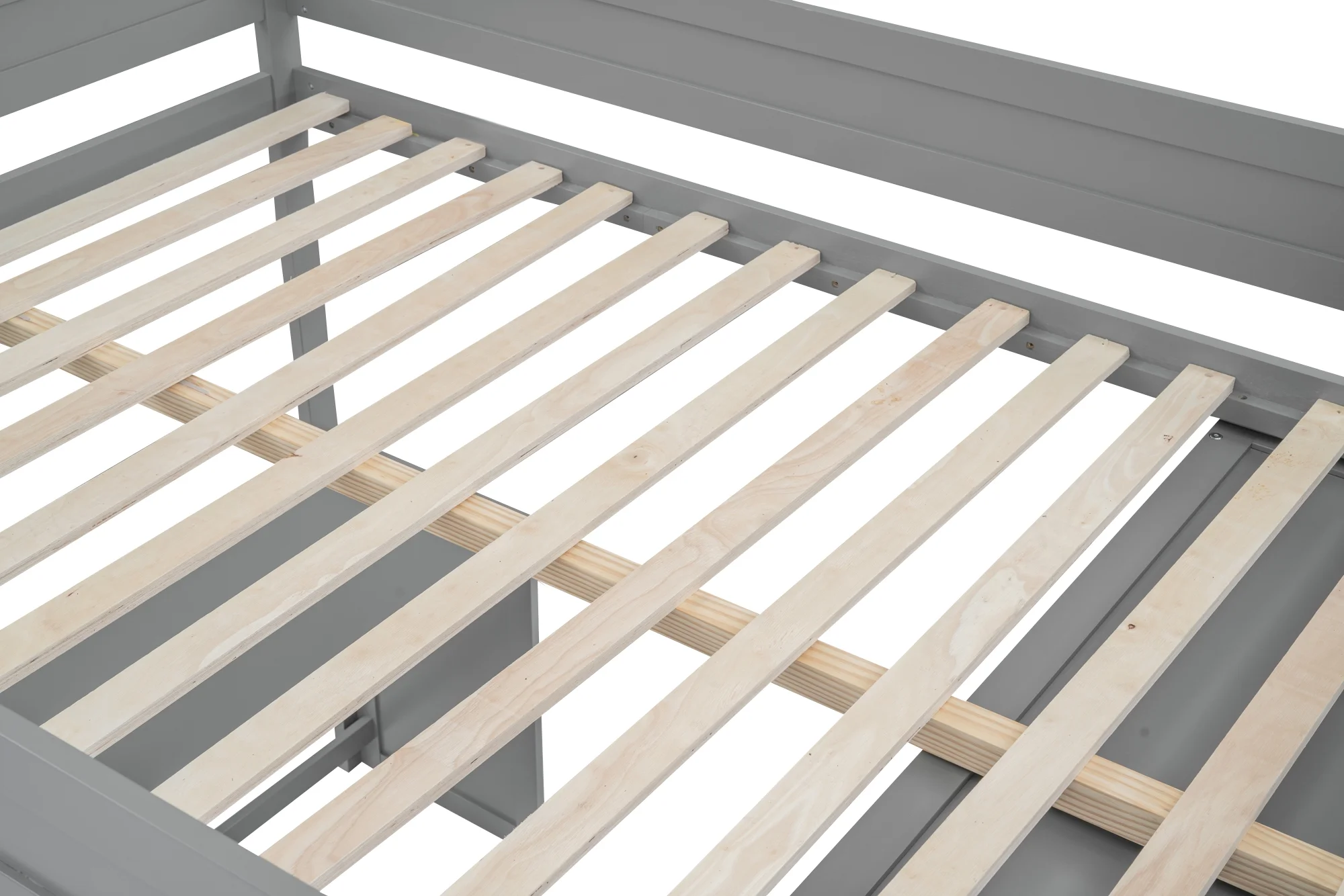 EUROCO Wood Full Size Loft Bed, Storage Desk and Drawers, Wardrobe with Clothes Hanger and Sliding Door for Living Room, Gray