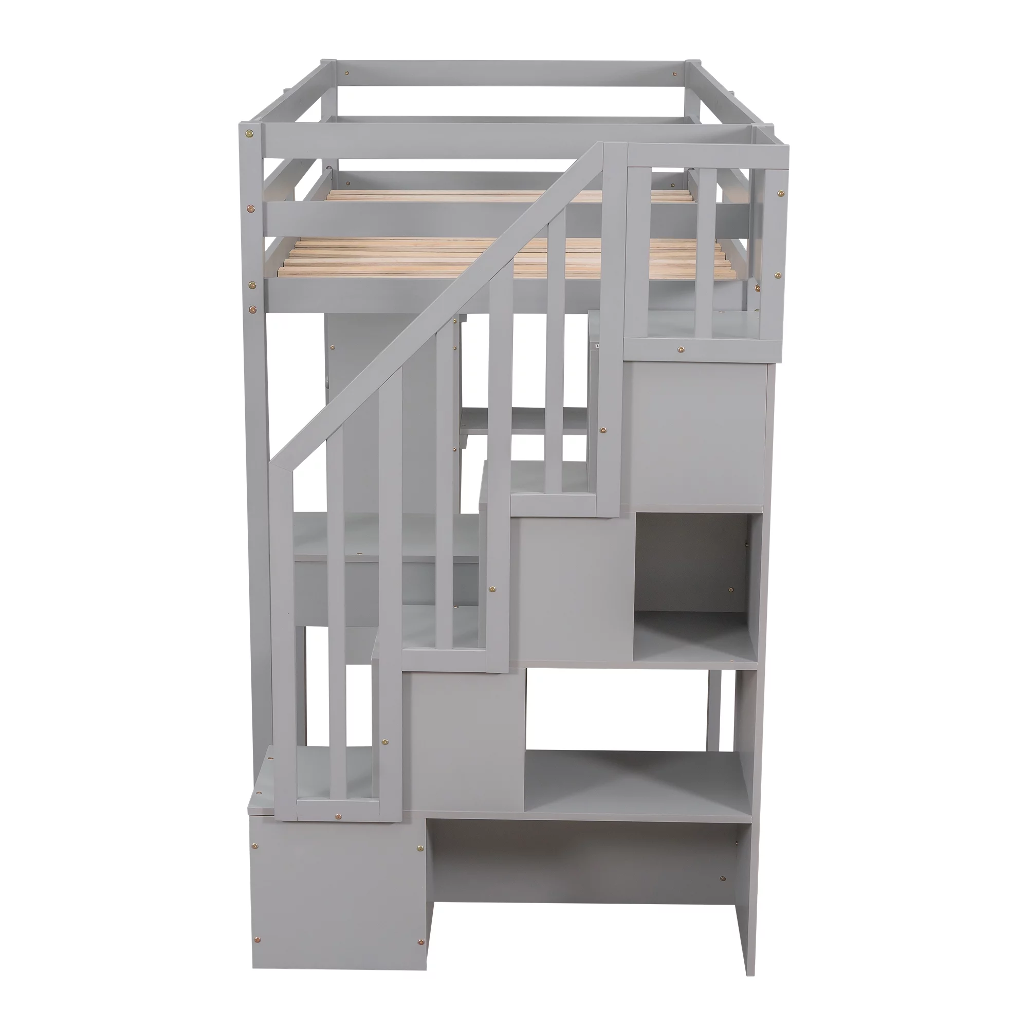 CoSoTower Twin Size Loft Bed with Storage Drawers ,Desk and Stairs, Wooden Loft Bed with Shelves - Gray