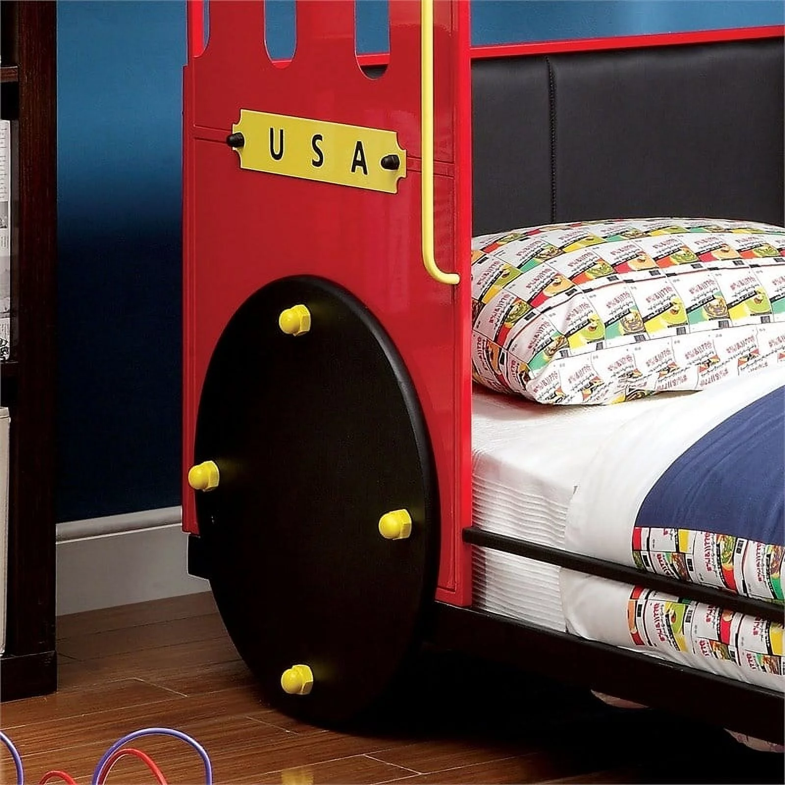 Roseberry Kids Modern Metal Novelty Twin Train Bed in Red/Black