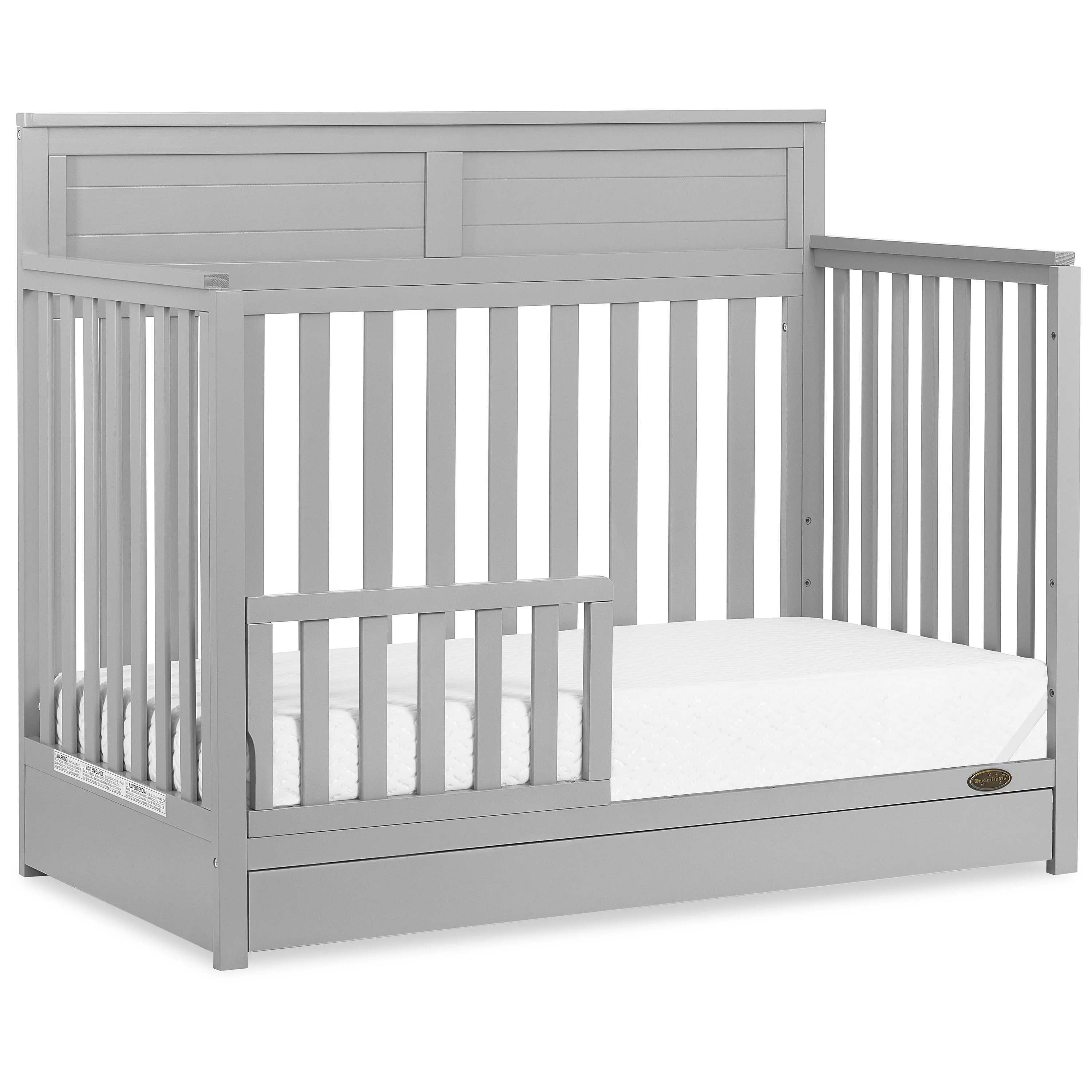 Dream On Me Reign 5 in 1 Convertible Crib with Under Drawer in Pebble Gray