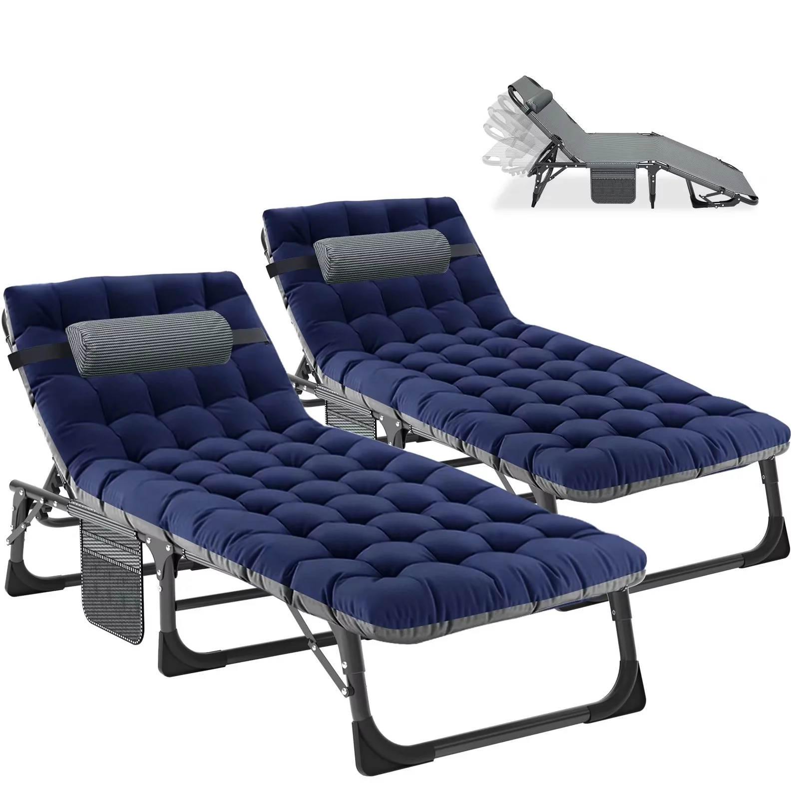 MOPHOTO Set of 2 Patio Lounge Chairs, Folding Chaise Lounge Chair 5-Position, Folding Cot, Heavy Duty Patio Chaise Lounges for Outside, Poolside, Beach, Lawn, Camping