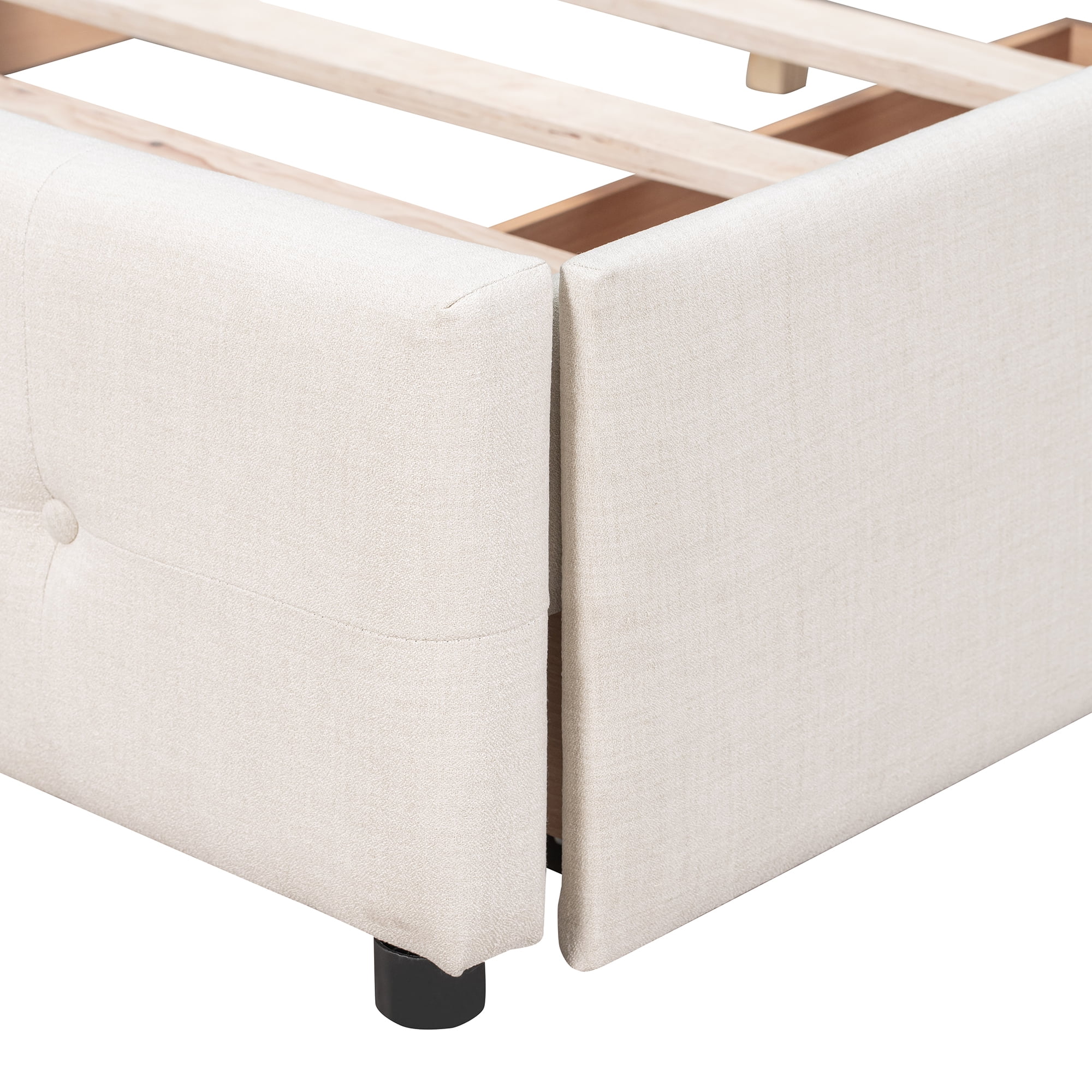 Bellemave Queen Size Upholstered Platform Bed with 4 Drawers, Storage Queen Bed Frame with Classic Headboard,Linen Fabric,Save Space Design,Beige