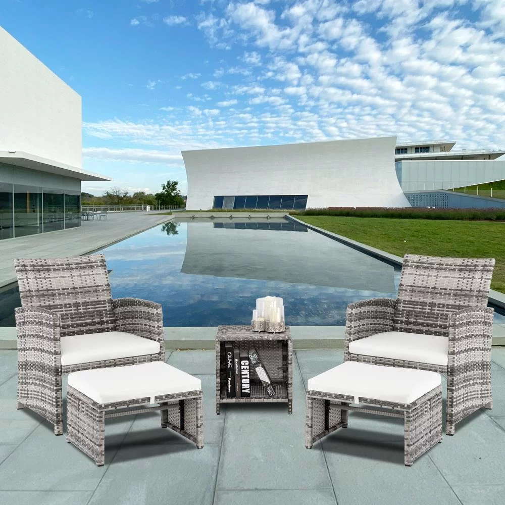 UBesGoo 5 pcs Patio Wicker Conversation Set Rattan Furniture Dining Set for Outdoor Graying Cane