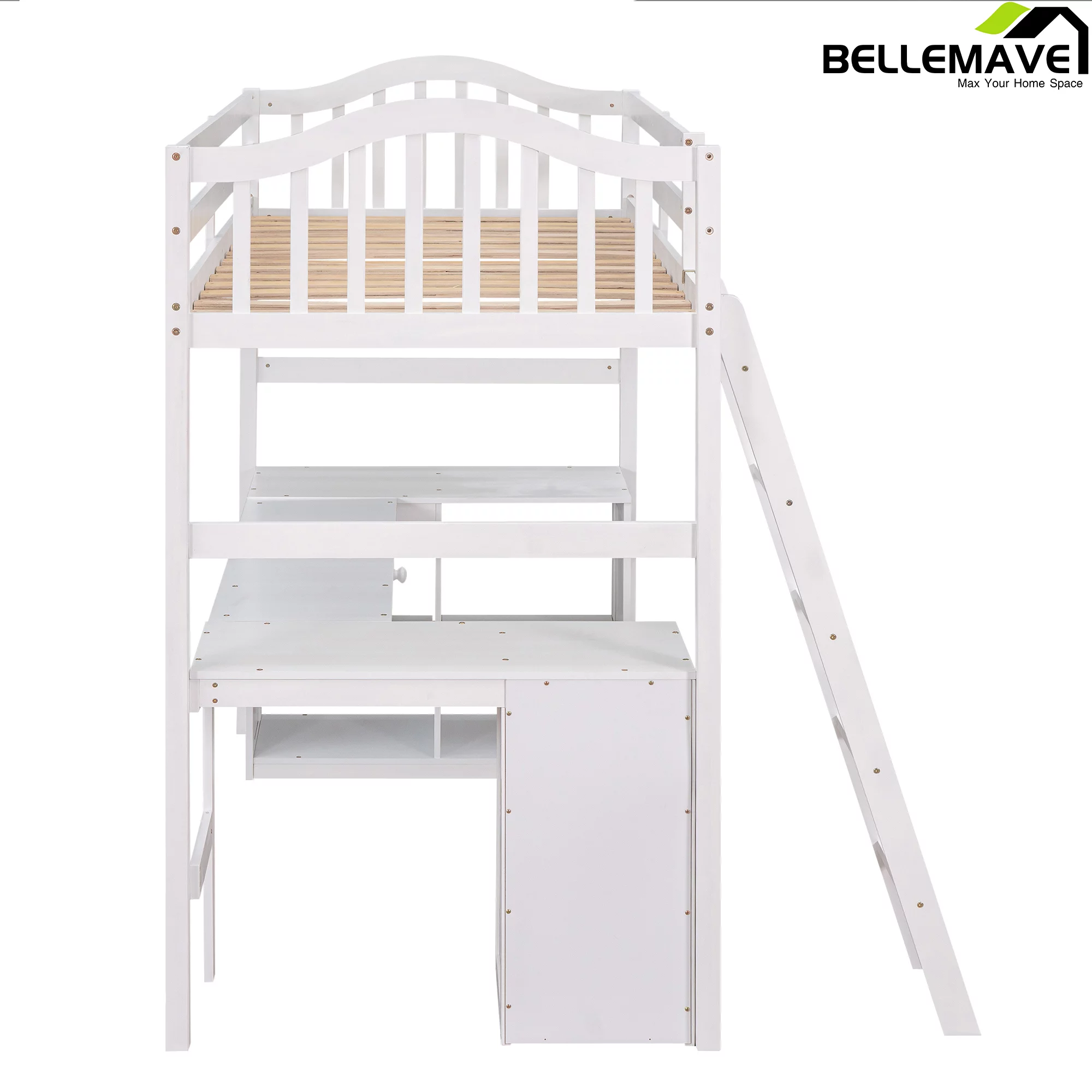Bellemave Twin Size High Loft Bed with Desk and Drawers for Kids,Wooden Loft Bed Frame with Bookcase Shelves and Storage Cabinet for Kids,Teens,Adults,White