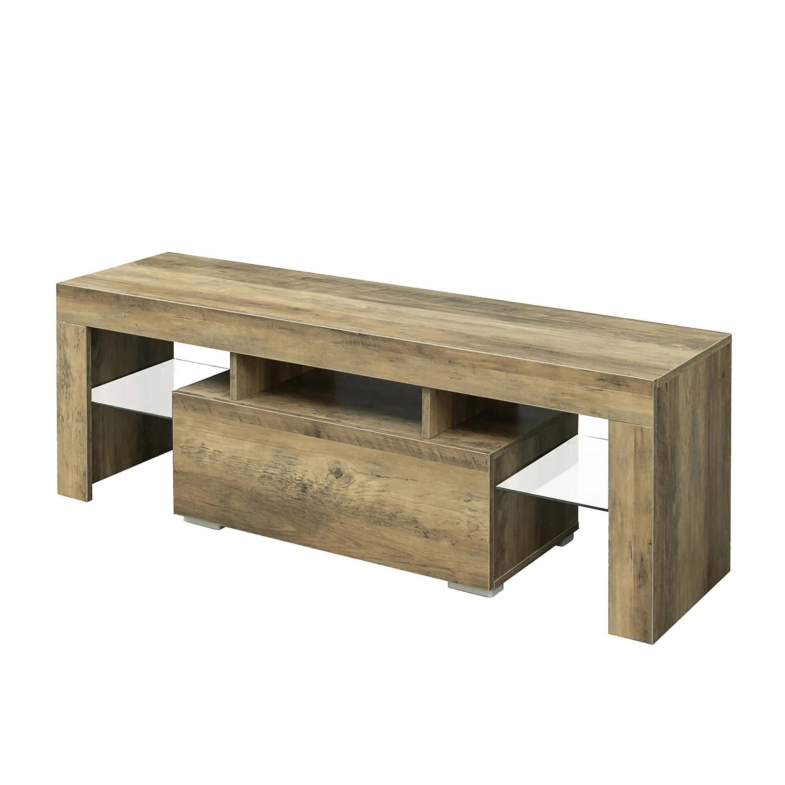 TV Stand with LED RGB Lights, Modern Entertainment Center Media Console Table Gaming TV Stand Cabinet with Drawer Glass Shelves for 55 inch TVs living Room Bed Room Furniture (Grey Oak)