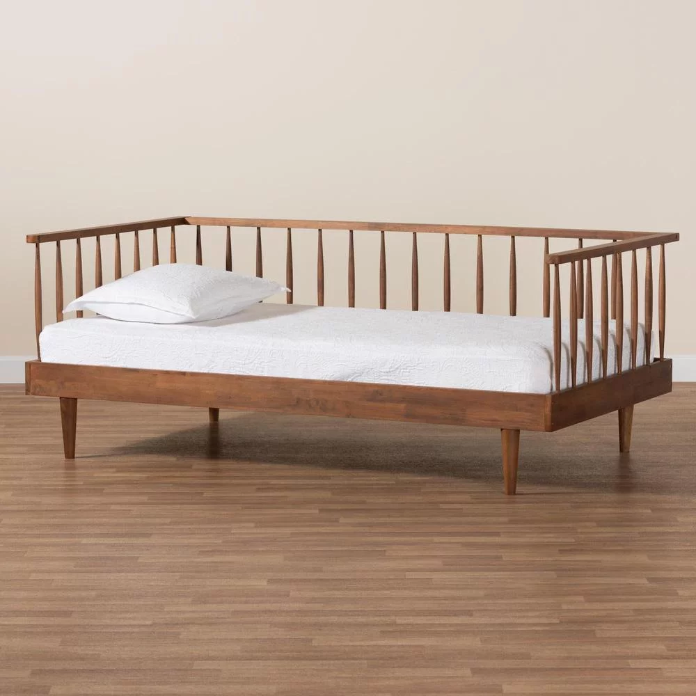 Baxton Studio Matilda Mid-Century Modern Ash Walnut Finished Wood Twin Size Daybed