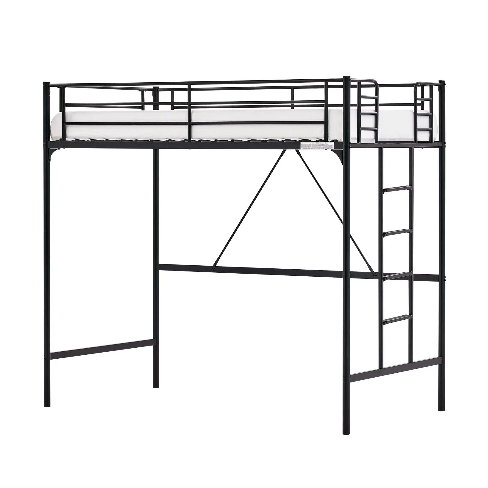 VINGLI Metal Loft Bed with Stairs and Flat Rung, Junior Loft Bed Twin Size High Loft Bed for Kids/Teens/Adults, No Box Spring Required, Black