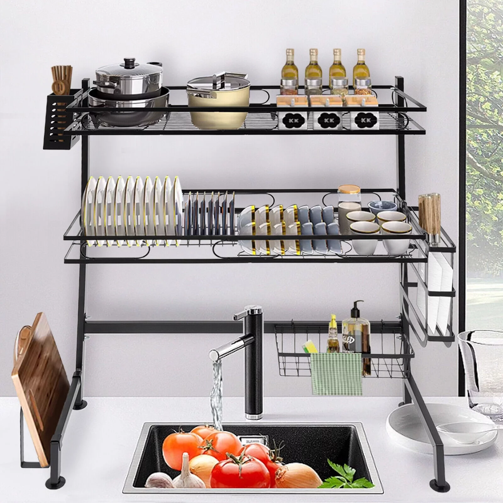 2-tiers Over-the-sink Adjustable Large 24.4'' Dish Drying Rack Large Drainage Multifunctional Kitchen Rack