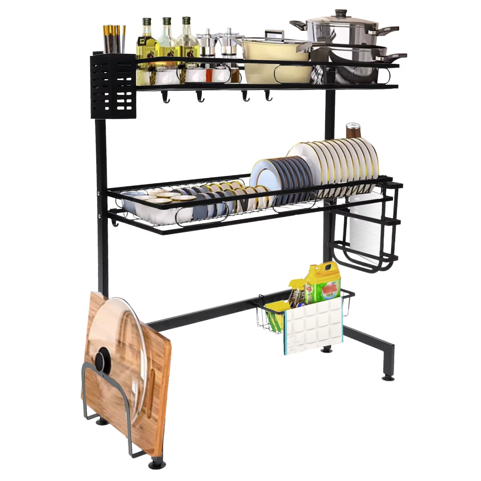 2-tiers Over-the-sink Adjustable Large 24.4'' Dish Drying Rack Large Drainage Multifunctional Kitchen Rack