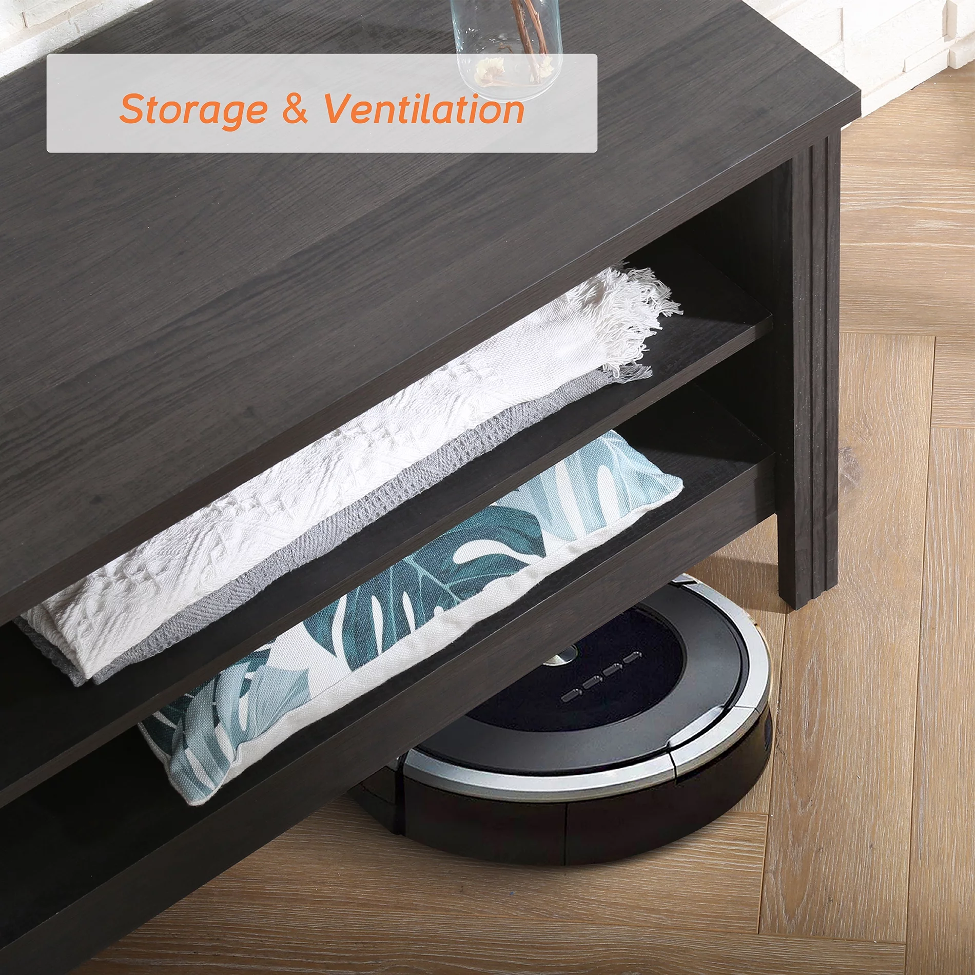 LED TV Stand for 75 inch TV Entertainment Center Black TV Console Table with 6 Storages for Living Room Bedroom, 70