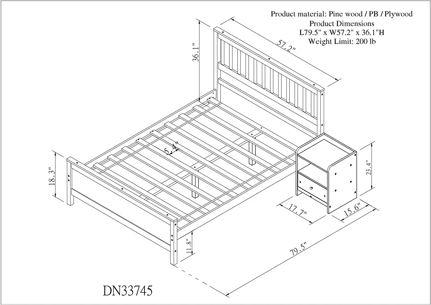 Full Bed Frame with Nightstand Full Size Bed Frame for Kids, Teens, Adults with Slats, Headboard & Footboard, Wood Full Size Platform Bed for Bedroom Small Living Space, No Box Spring Needed-White