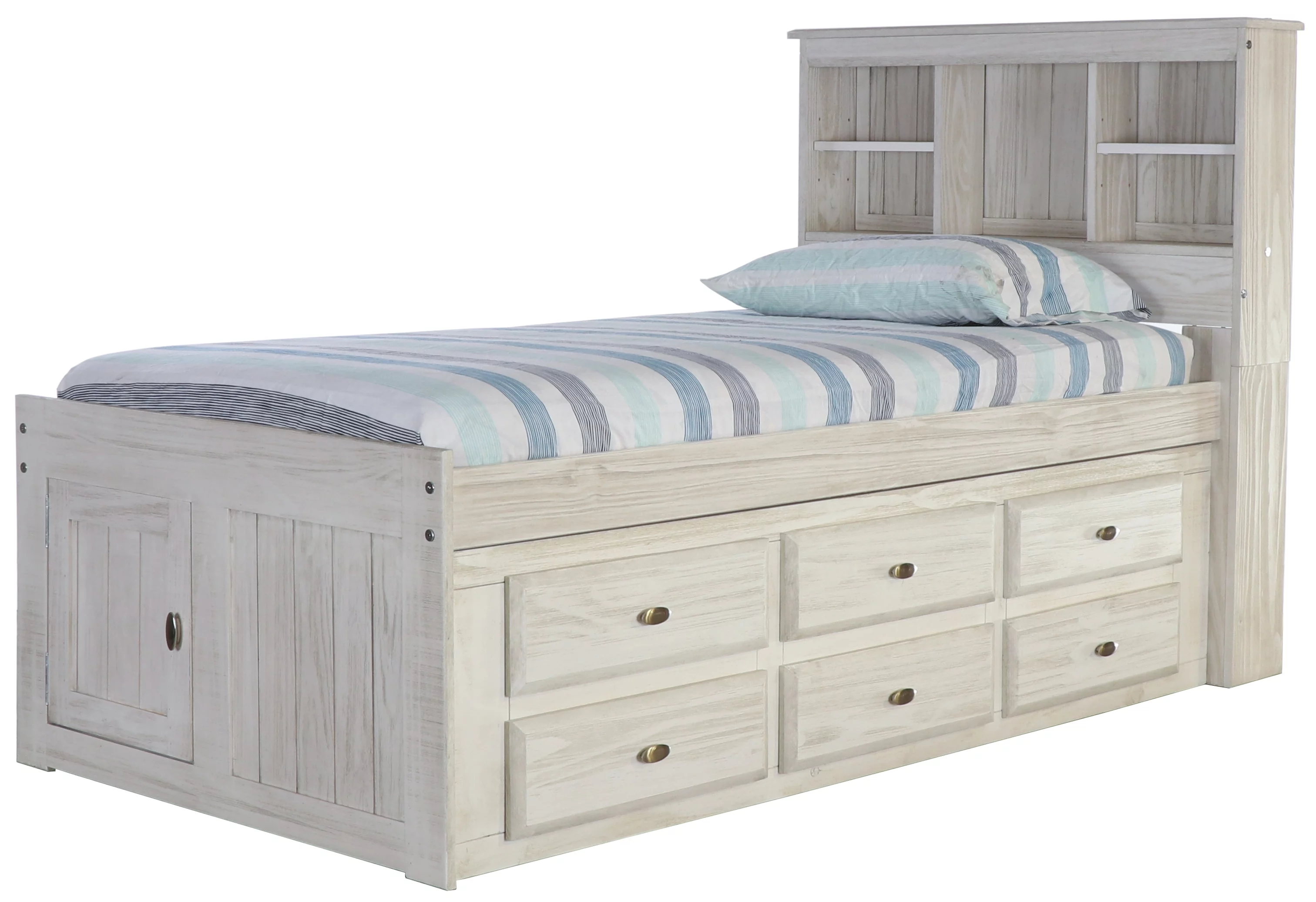Ash Twin Bookcase Bed with 6 Drawers