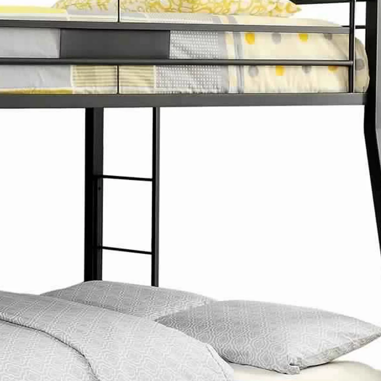 Horizontal Slatted Metal Full Over Queen Bunk Bed with 2 Ladders, Black- Saltoro Sherpi