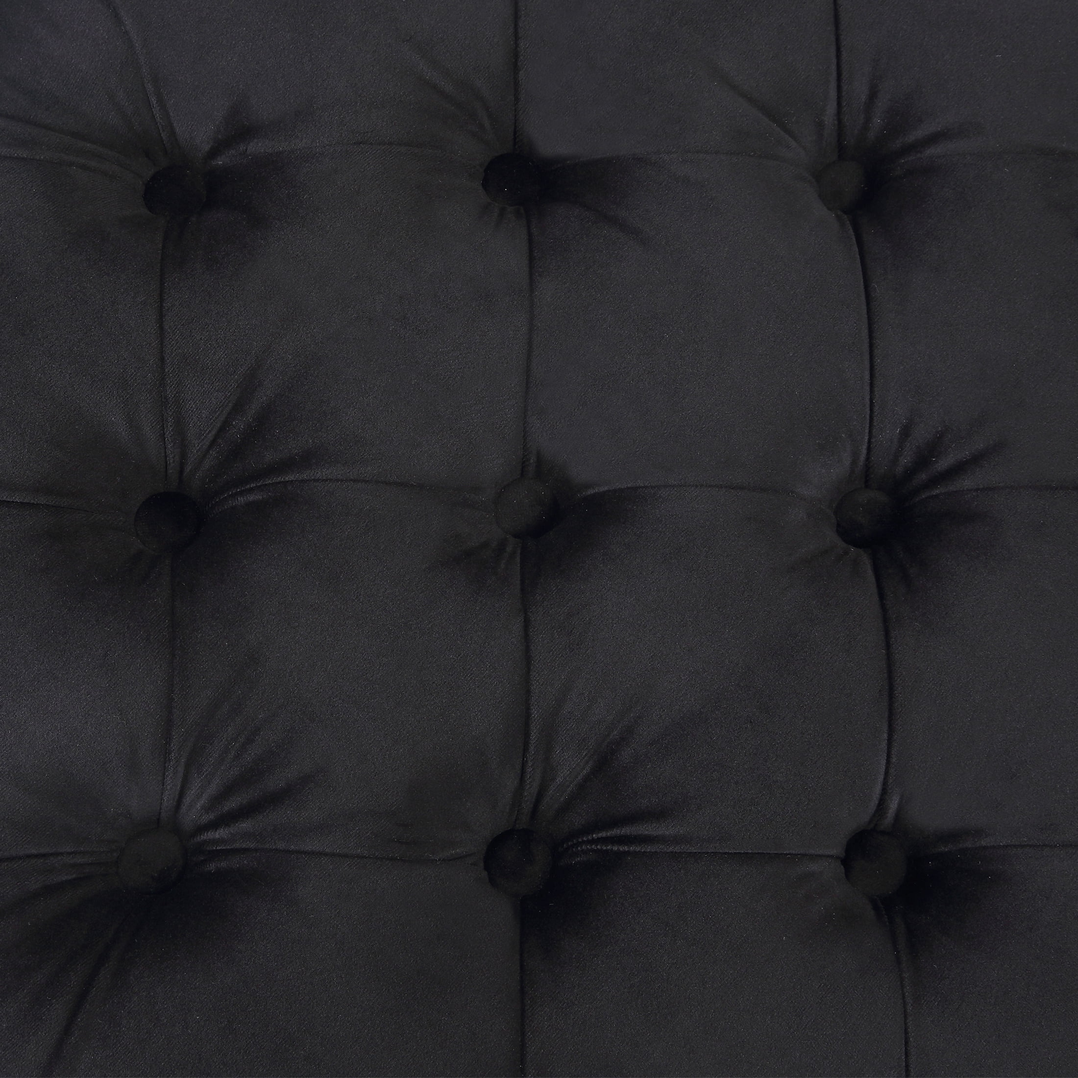 Wordford Round Velvet Tufted Storage Ottoman, Velvet Black