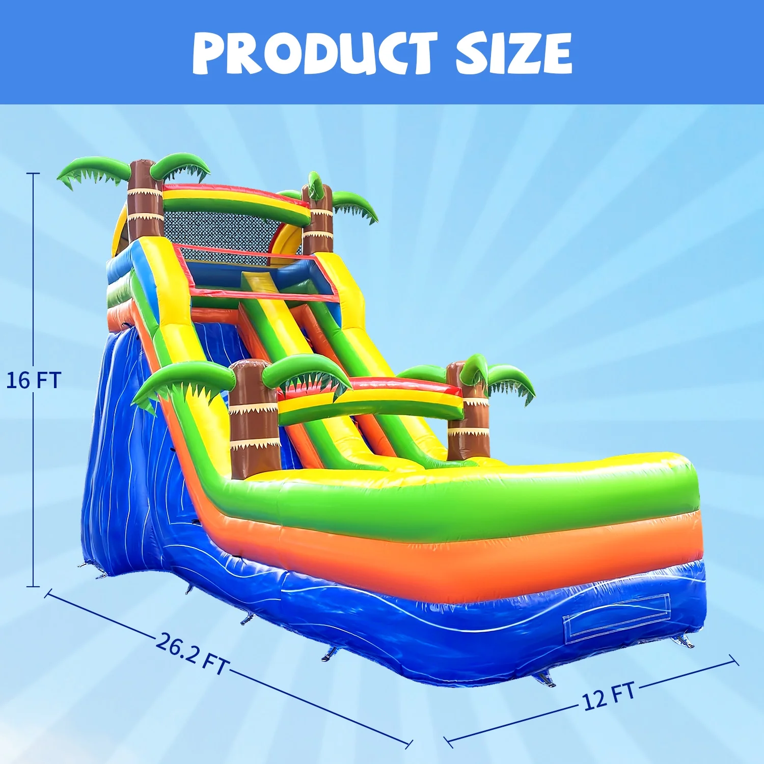 GOOSH 16' x 26.2' Inflatable Water Slide with Air Blower, Blow Up Water Slides for Backyard Outdoor Fun, Large Water Slide-Climbing Wall, Slides & Splash Pool