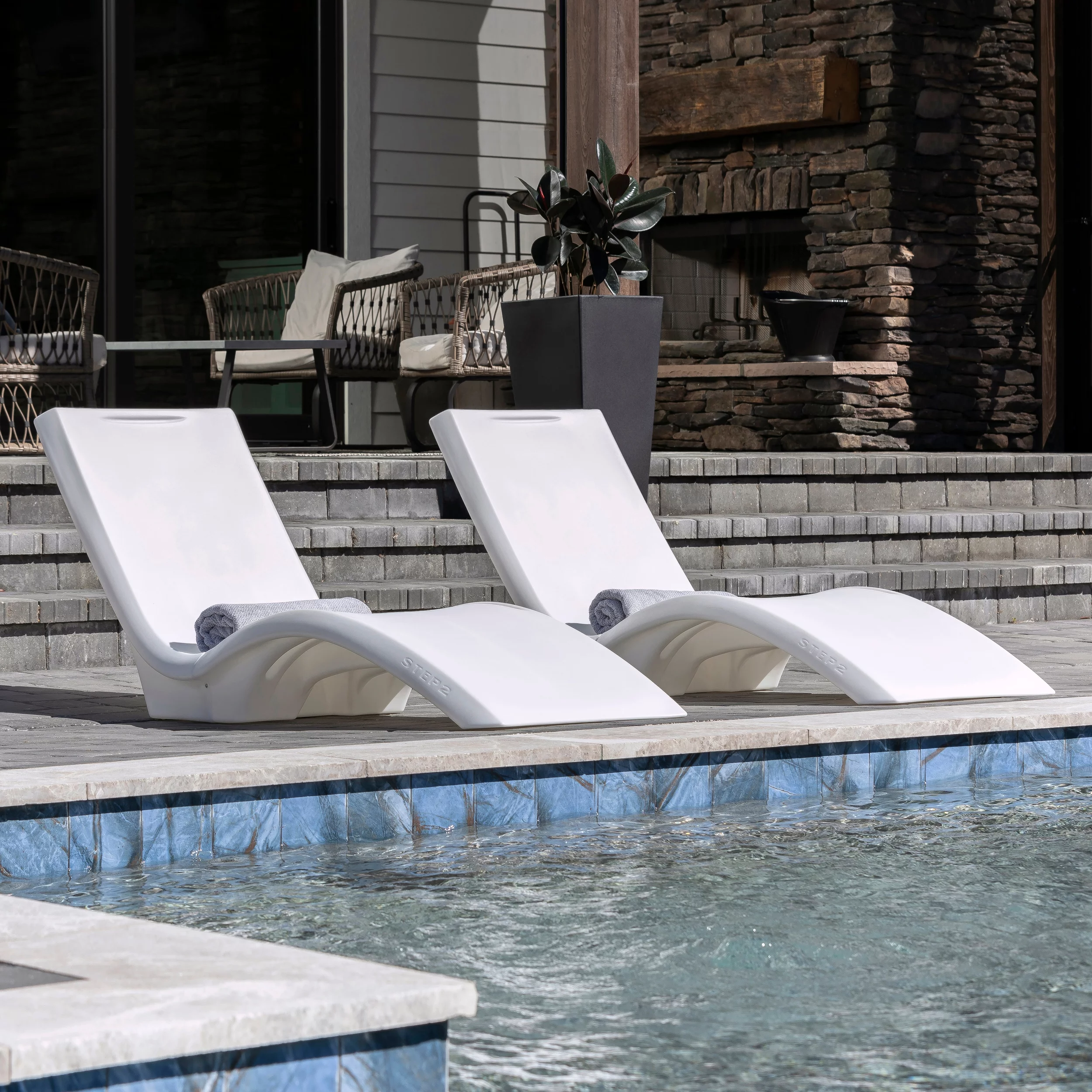 Step2 Vero Pool Lounger – White – Pool Lounge Chair – Sleek, Durable Outdoor Chaise Lounger – Use In Pool Tanning Ledge, Sun Shelf, Baja Shelf or Outside on the Pool Deck