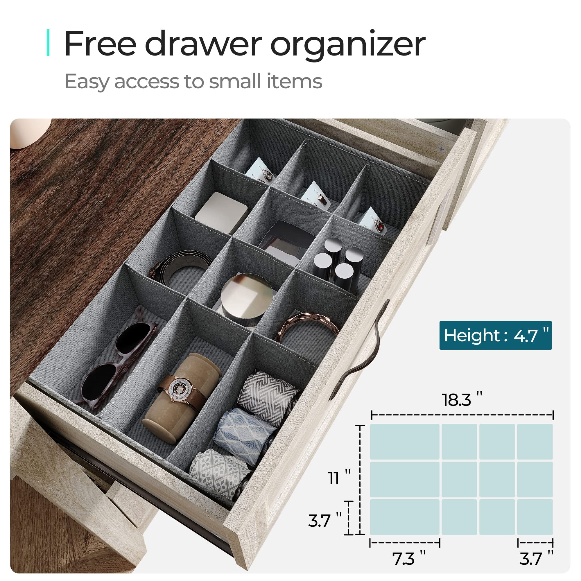 LINSY HOME Dresser for Bedroom, Long Dresser with 6 Drawers and Antique Handles, Chest of Drawers for Living Room, Entryway and Hallway, Rustic Oak