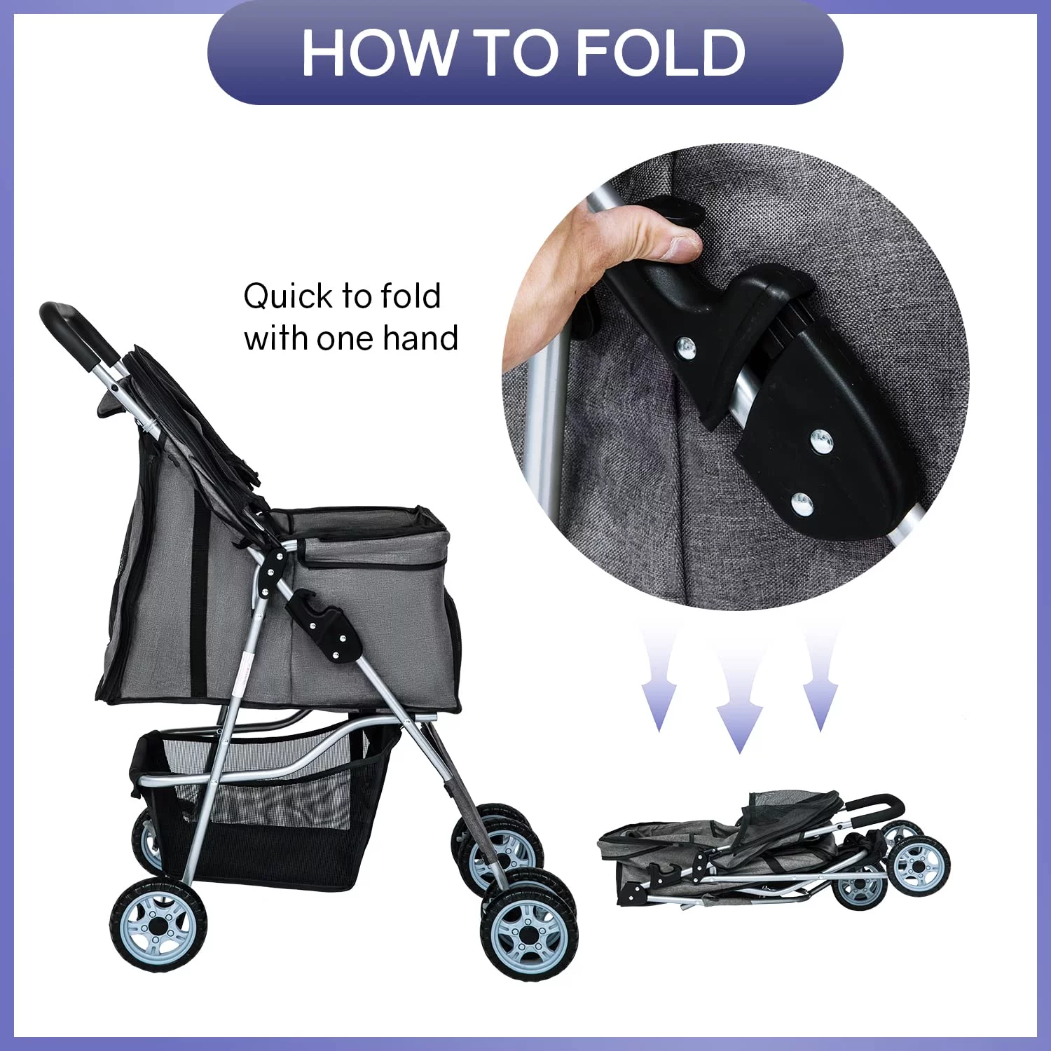 YRLLENSDAN 4 Wheels Pet Stroller for Medium Dogs, Dog Stroller Small Dogs with Cup Holder Foldable Pet Gear Pet Carriers with Wheels Cat Stroller