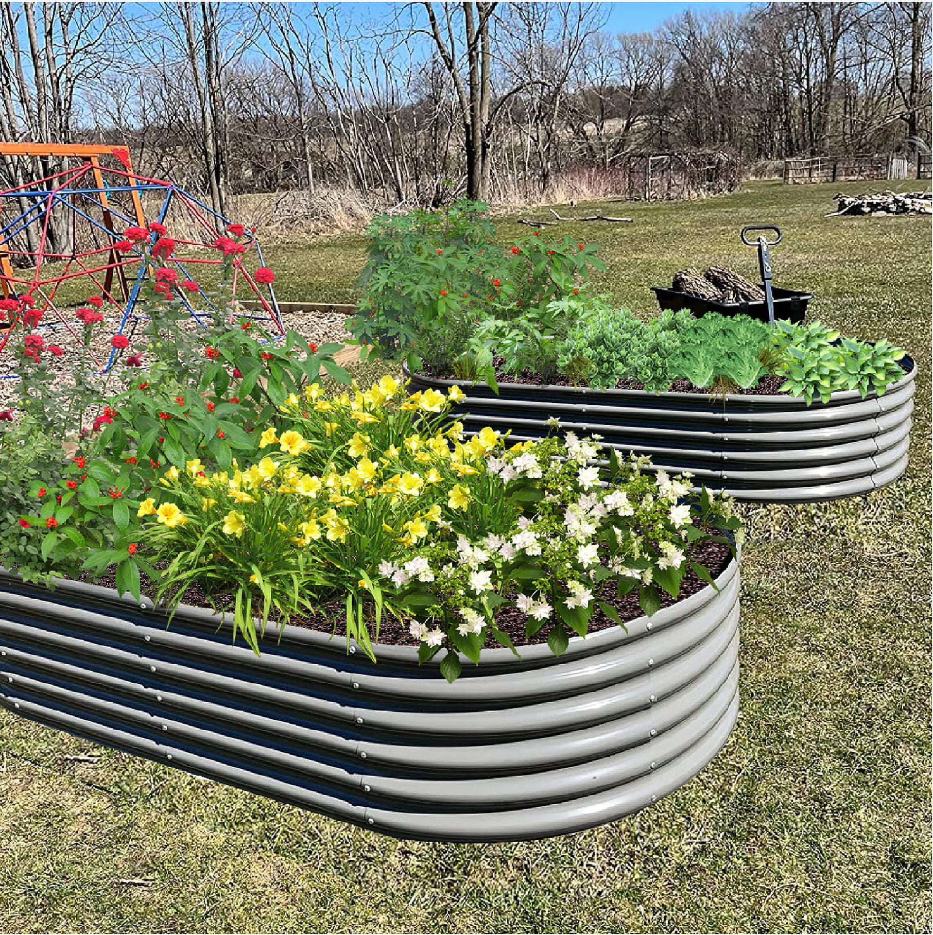 TRAMULL 6X2X1.5 ft Galvanized Raised Garden Beds Outdoor, Oval Round Metal Planter Box (Quartz Grey)
