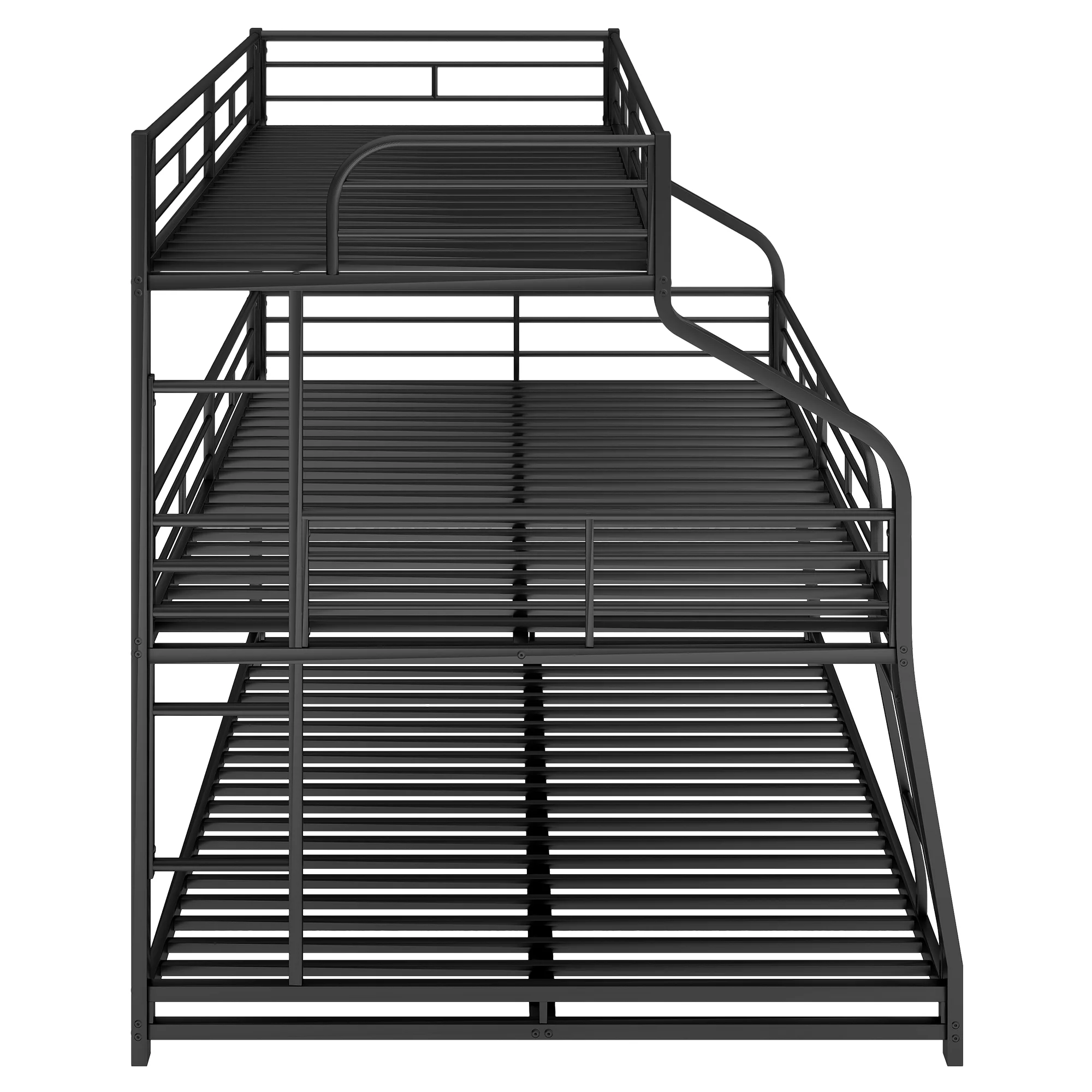 Euroco Metal Triple Bunk Bed, Twin-XL over Full-XL over Queen Size for Kids and Adults, Black