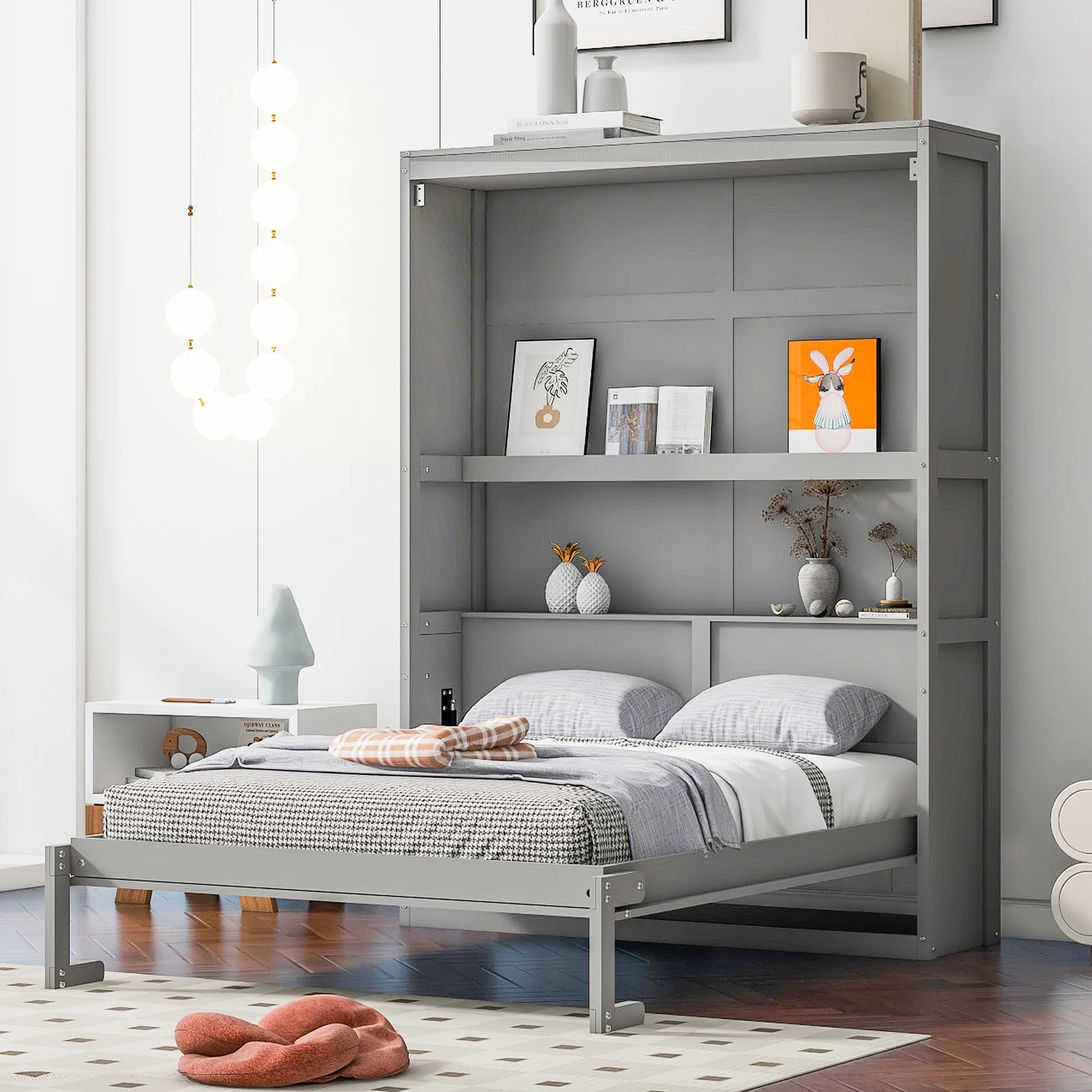 Bellemave Full Size Murphy Bed 68 Inch Wall Bed, Wood Space-Saving Foldable Cabinet Bed, Full Platform Bed Frame for Home Office Bedroom(Gray)