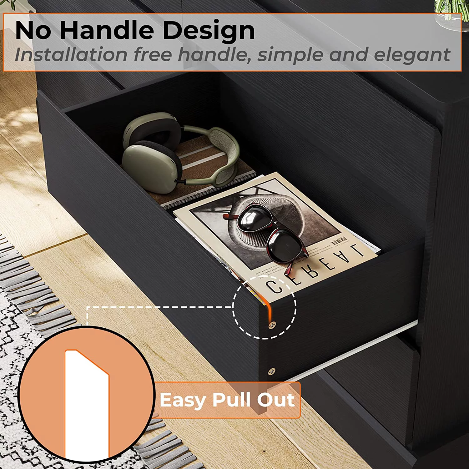 6 Drawer Double Dresser, Large Storage Cabinet for Bedroom, Hallway, Entryway, Black