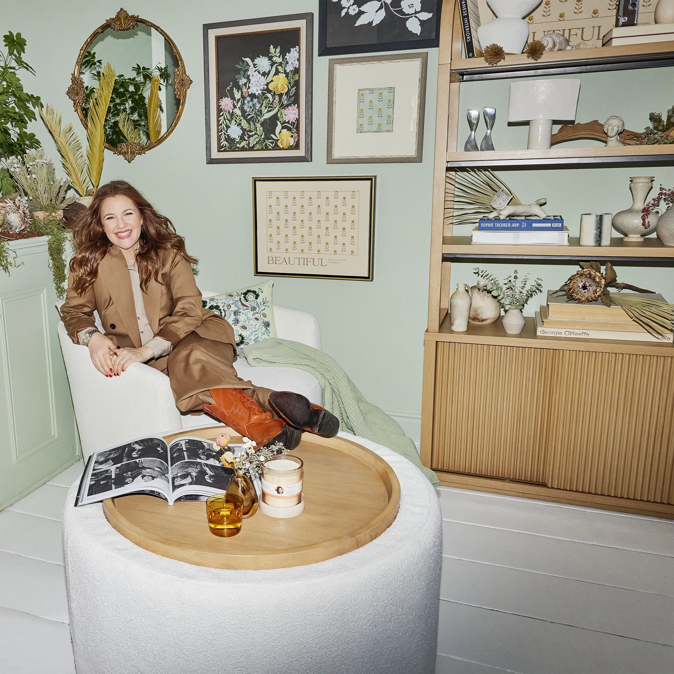 Beautiful Fluted 3-Shelf Bookcase with Storage Cabinet by Drew Barrymore, Warm Honey Finish