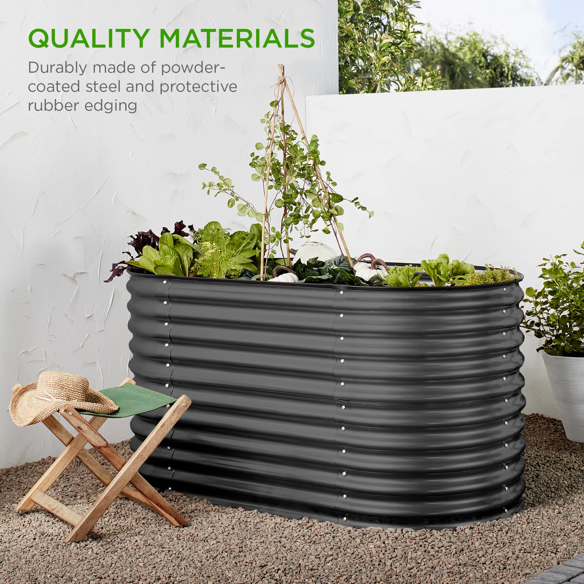 Best Choice Products 63in Oval Metal Raised Garden Bed, Customizable Outdoor Planter for Gardening, Plants - Dark Gray