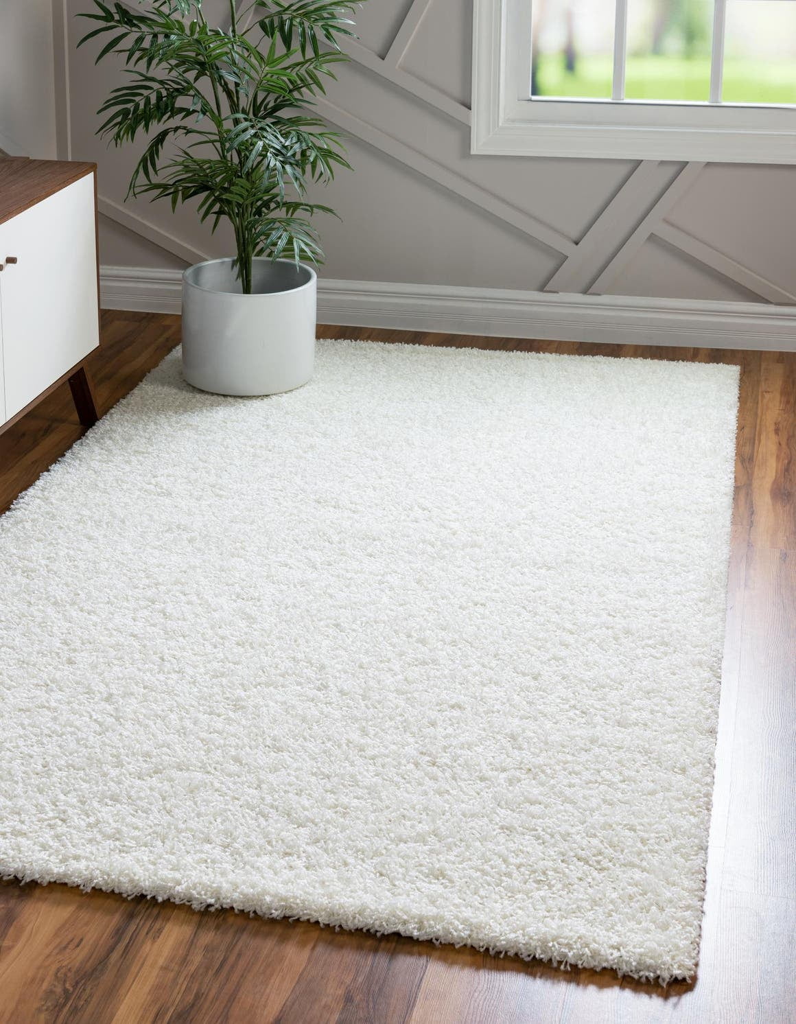 Unique Loom Solid Shag Rug Snow White 9' x 12' Rectangle Solid Modern Perfect For Living Room Bed Room Dining Room Office