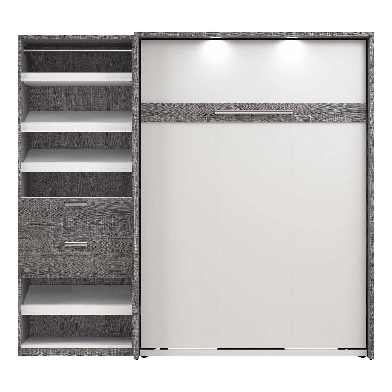 Atlin Designs Wood Full Murphy Bed with Closet Organizer in Bark Gray/White