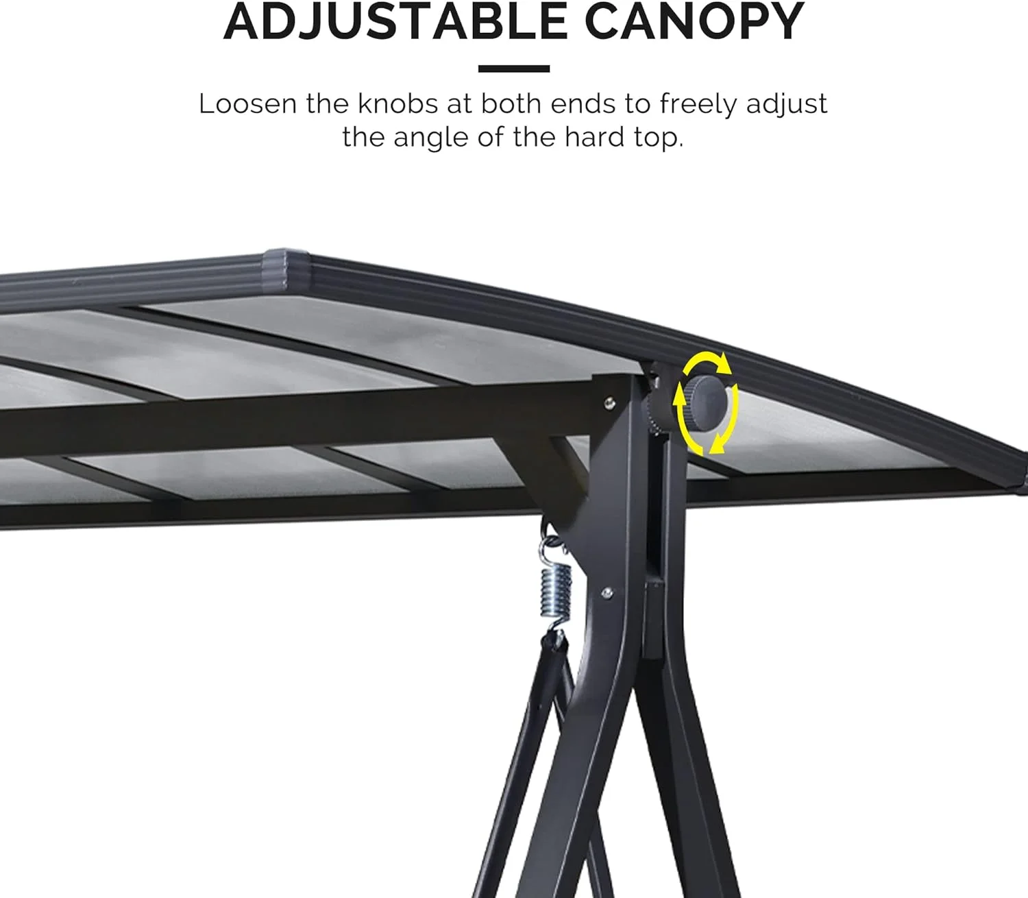 PURPLE LEAF Outdoor Patio Porch Swing with Adjustable PVC Canopy, 3-Seat Swing Chair Bench with Side Cup Holder for Backyard Front Porch Lawn, Cushions and Pillow Included, Grey