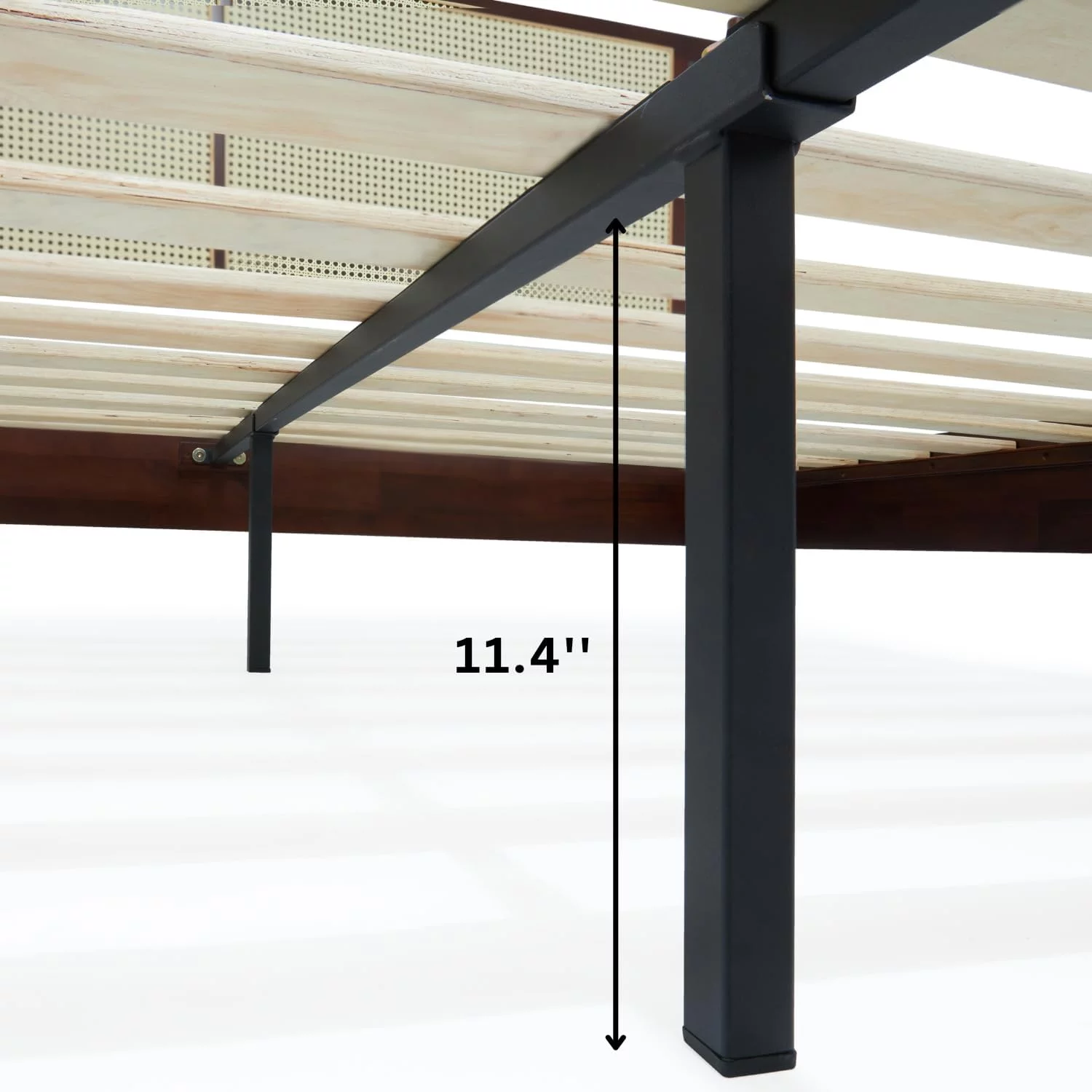 Bme Oliver 15 Inch Signature Bed Frame with Rattan Headboard - Bohemian & Mid Century Style - Acacia Wood - 12 Strong Wood Slat Support - Easy Assembly - No Box Spring Needed - Walnut, Queen