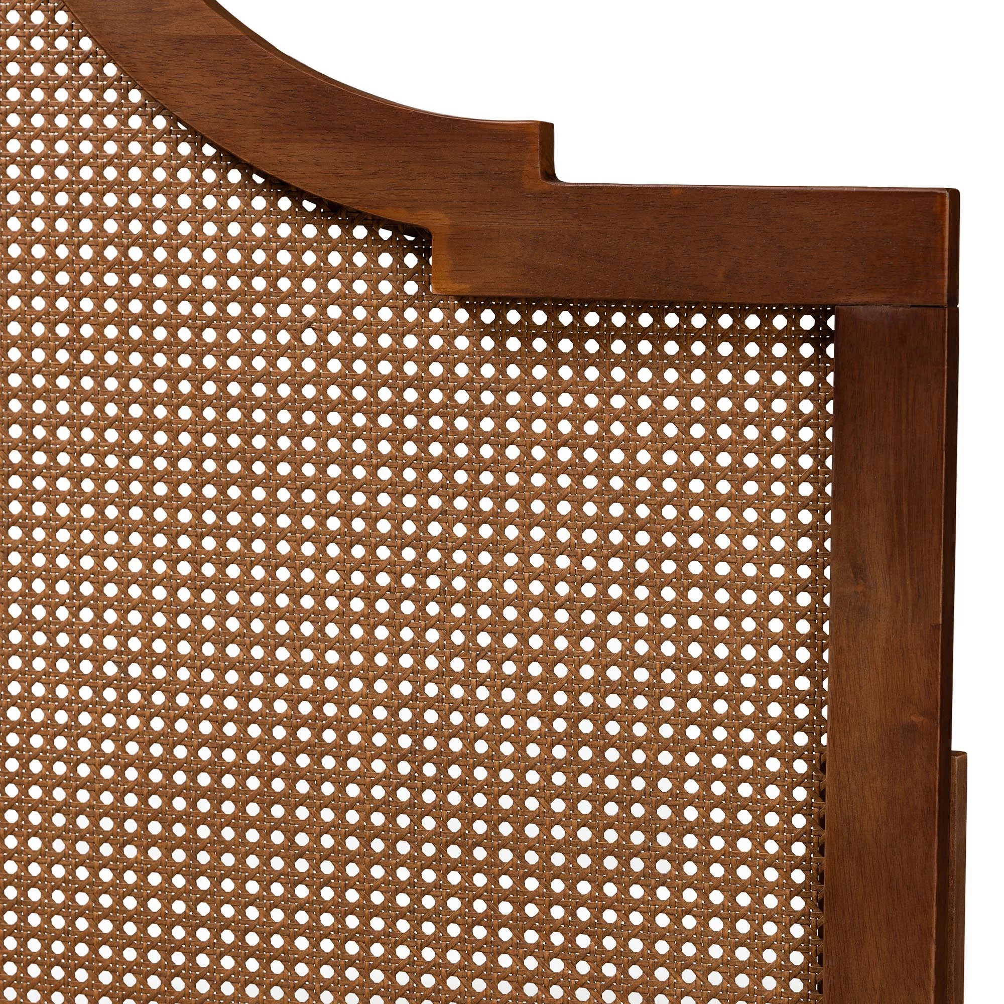 Baxton Studio Risha Mid-Century Modern Ash Walnut Finished Wood and Rattan Queen Size Headboard
