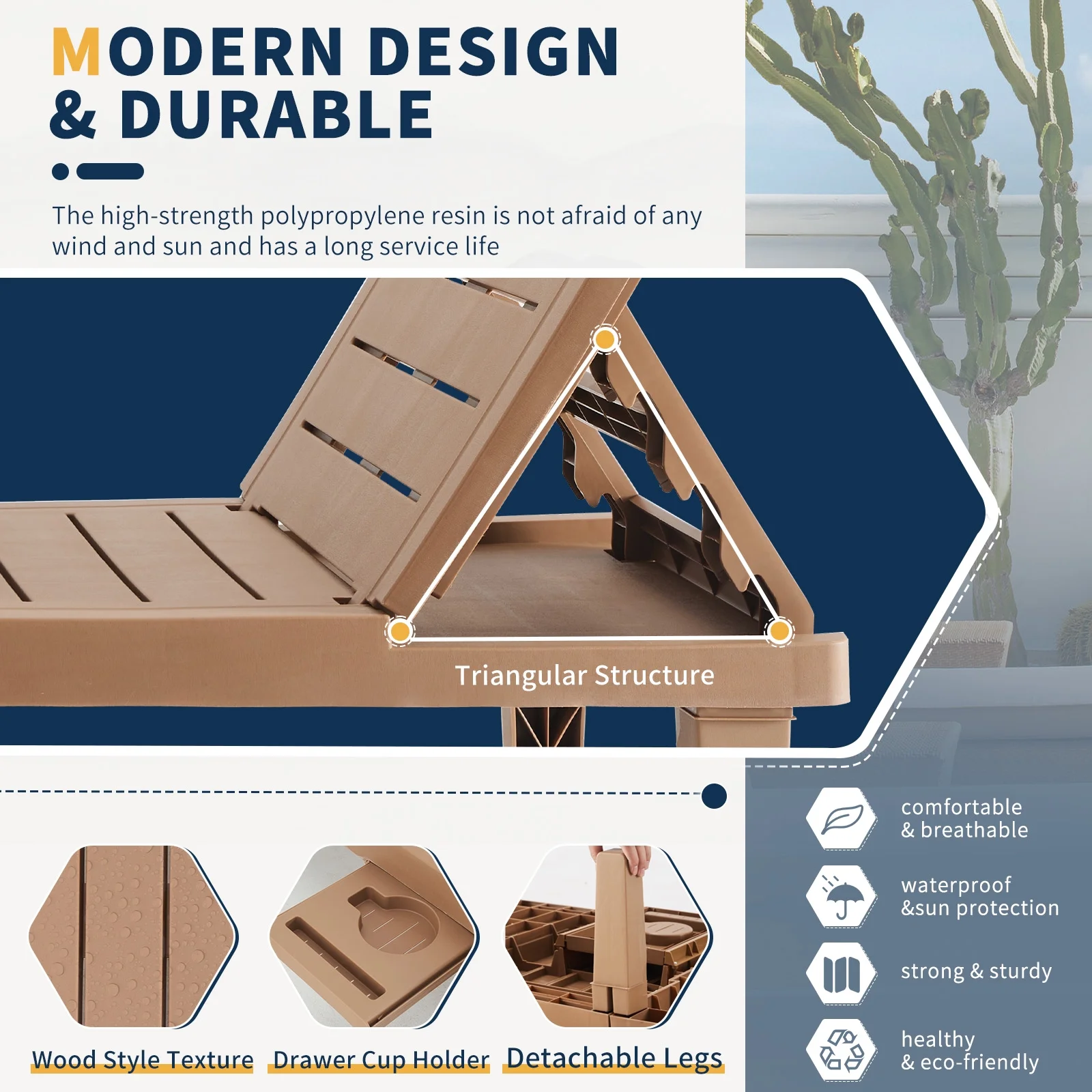 ELPOSUN Oversized Outdoor Chairse Lounge Chair, 5-Level Adjustment Backrest, Extra Widen Chaise with Cup Holder Easy Assembly for Pool Beach Garden